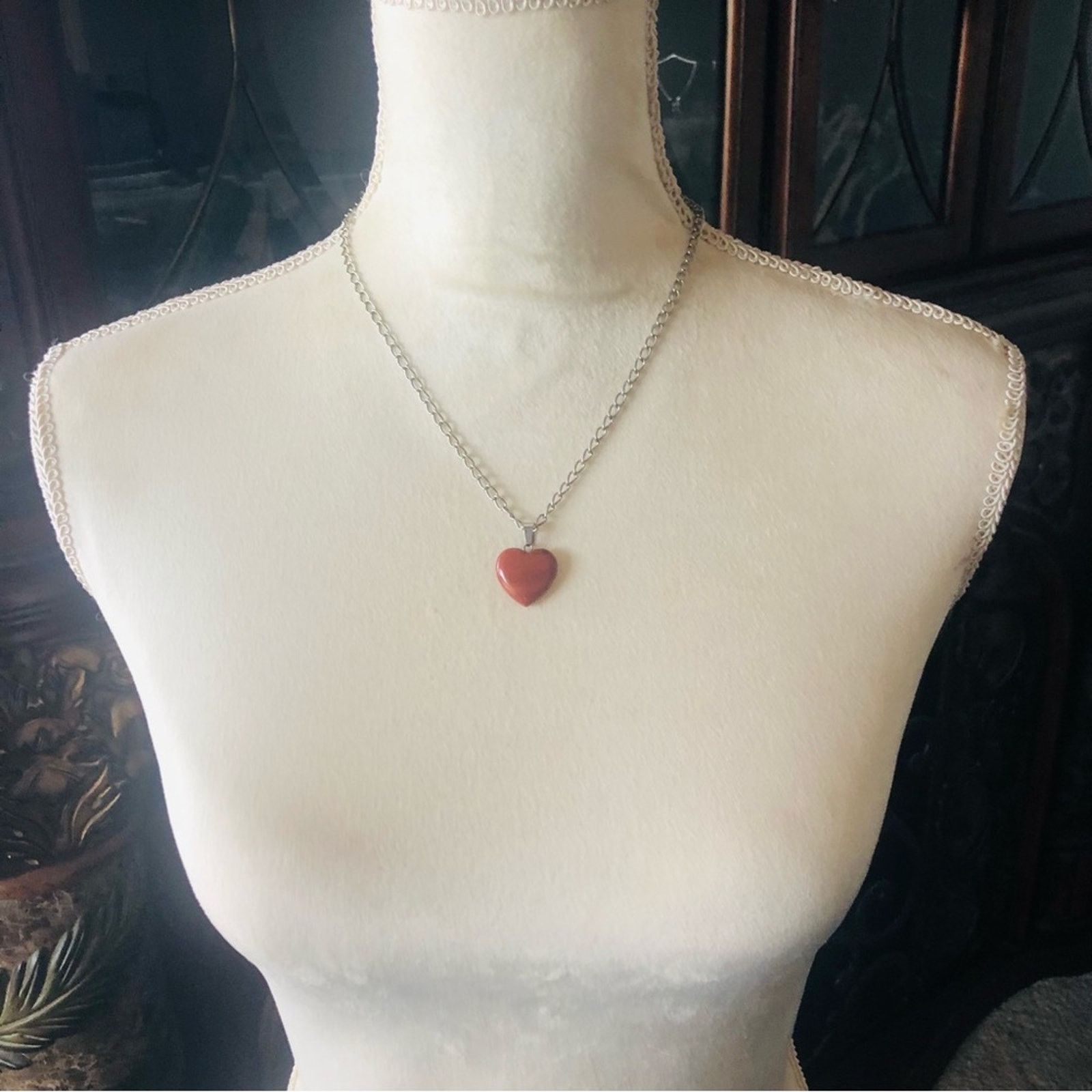 Handmade Handcrafted red jasper heart pendant on chain necklace Size ONE SIZE - 4 Thumbnail