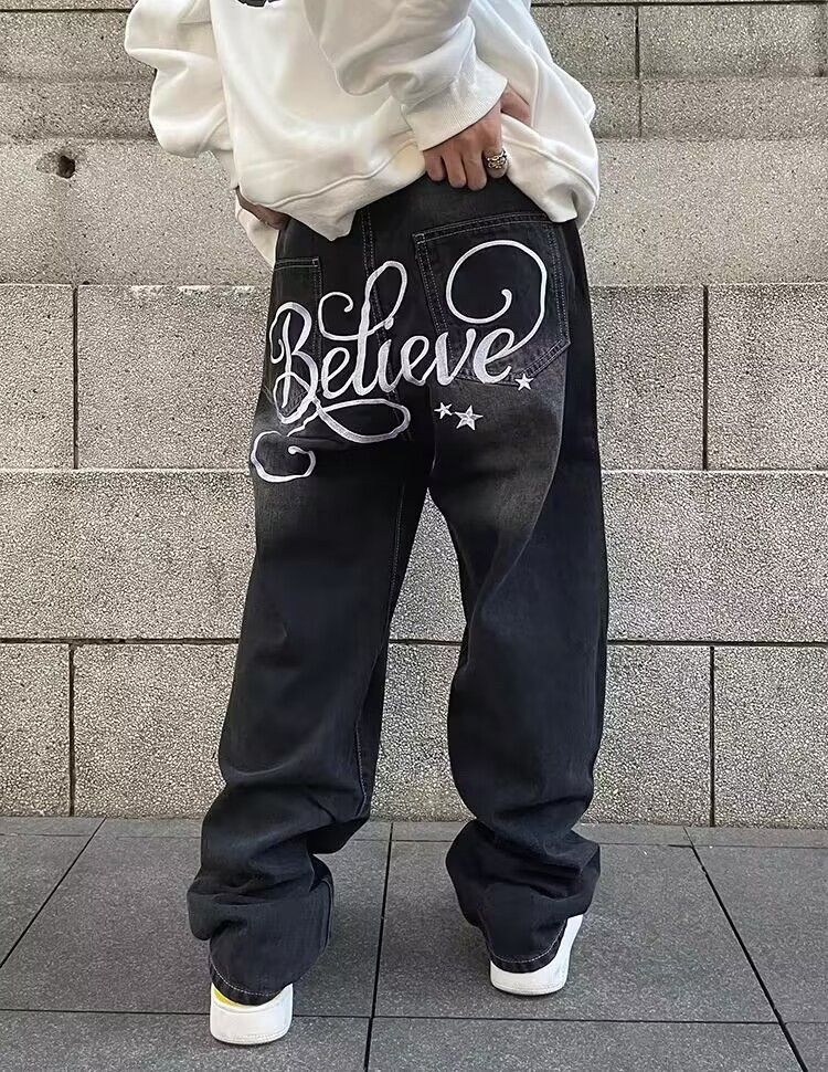 Vintage washed letter print rare jeans