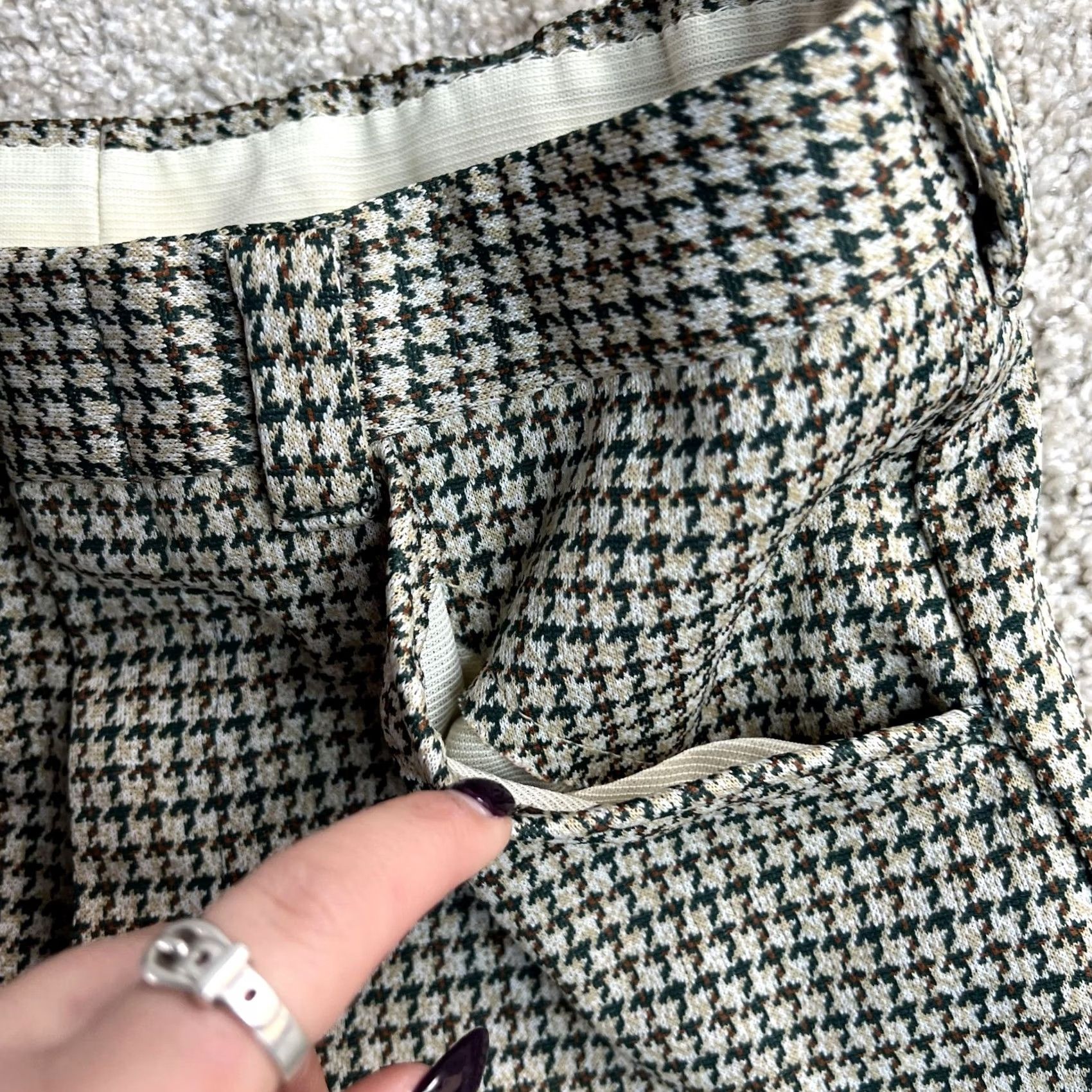 Vintage Vintage Dress Pants Womens 28 Beige Check Straight Leg Flat Front Twill Business Size 28" / US 6 / IT 42 - 3 Thumbnail