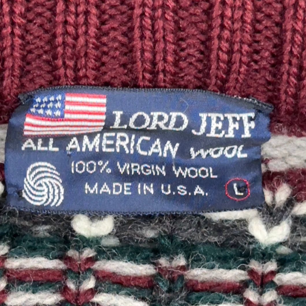 Vintage VINTAGE Lord Jeff Sweater Shirt Adult MEDIUM Red Fair Isle Wool USA 80s Pullover Mens Regular Size US M / EU 48-50 / 2 - 4 Thumbnail
