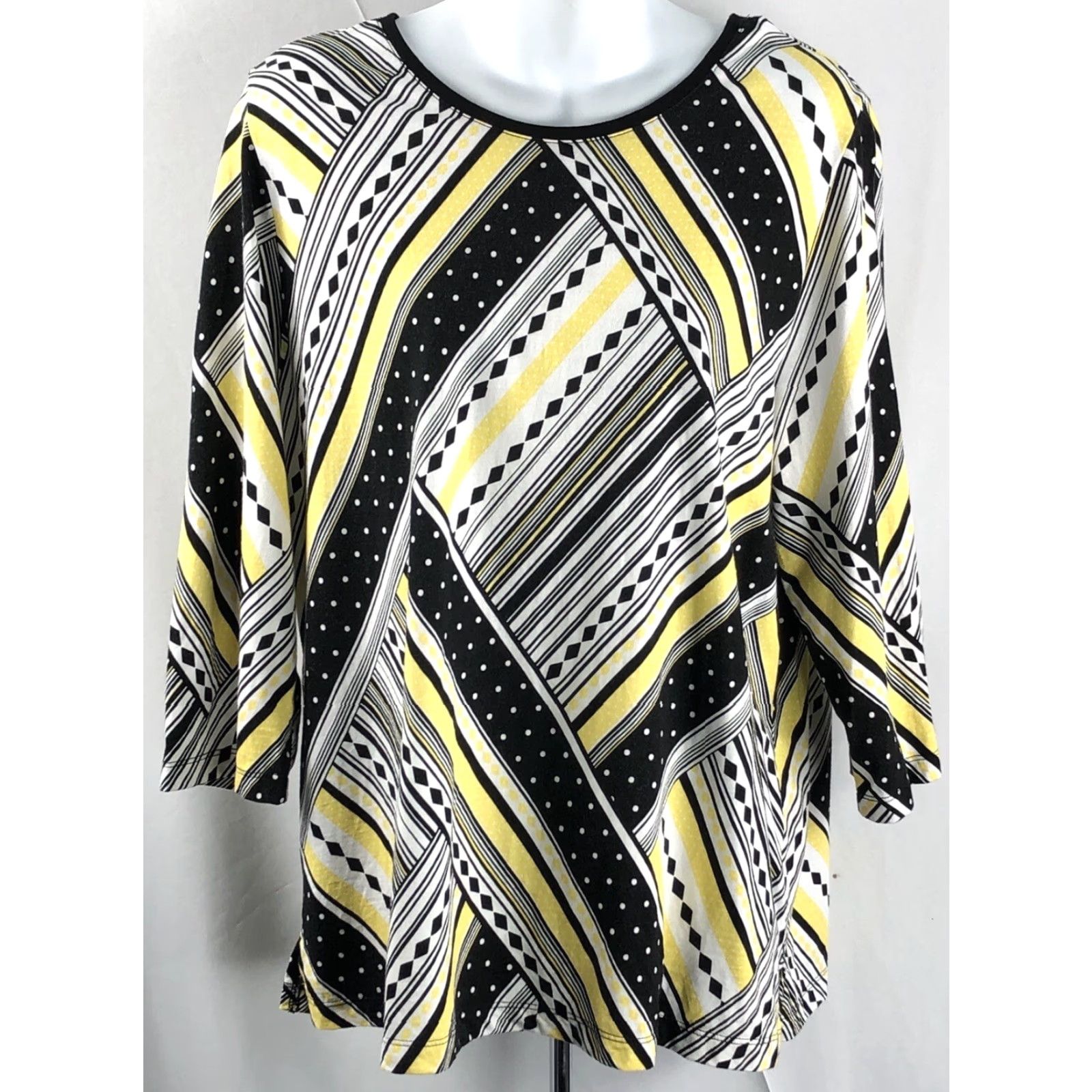 Vintage VINTAGE CJ Banks Jersey Top Plus X Yellow Black Print Geometric 3/4 Sleeve Scoop Neck Blouse Women Size XL / US 12-14 / IT 48-50 - 5 Thumbnail