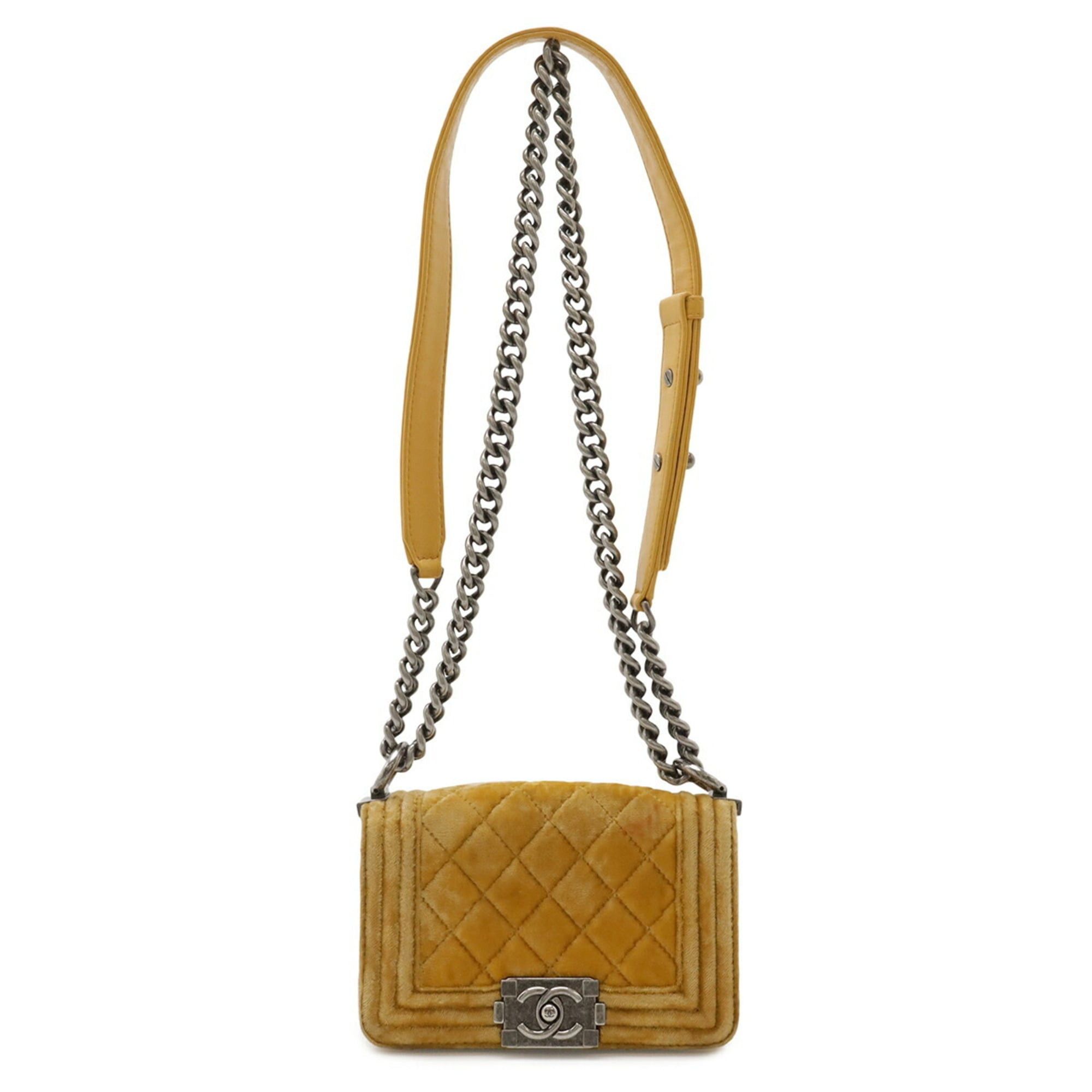 Chanel CHANEL Boy Chanel Matelassé Coco Mark Chain Shoulder Bag Pochette Velvet Leather Yellow Size ONE SIZE - 1 Thumbnail