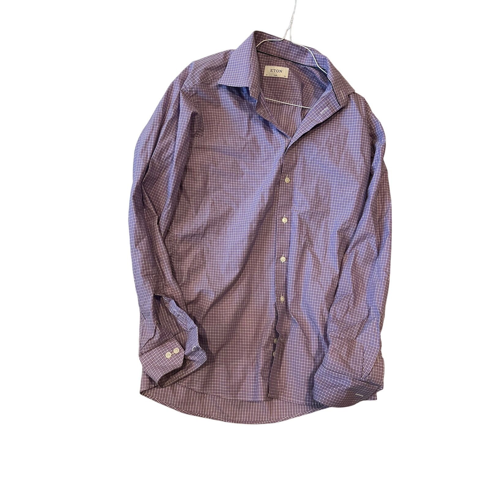 Eton Eton SlimPurple Checked Button Down Dress Shirt Mens 42 16.5 Size US XL / EU 56 / 4 - 1 Thumbnail