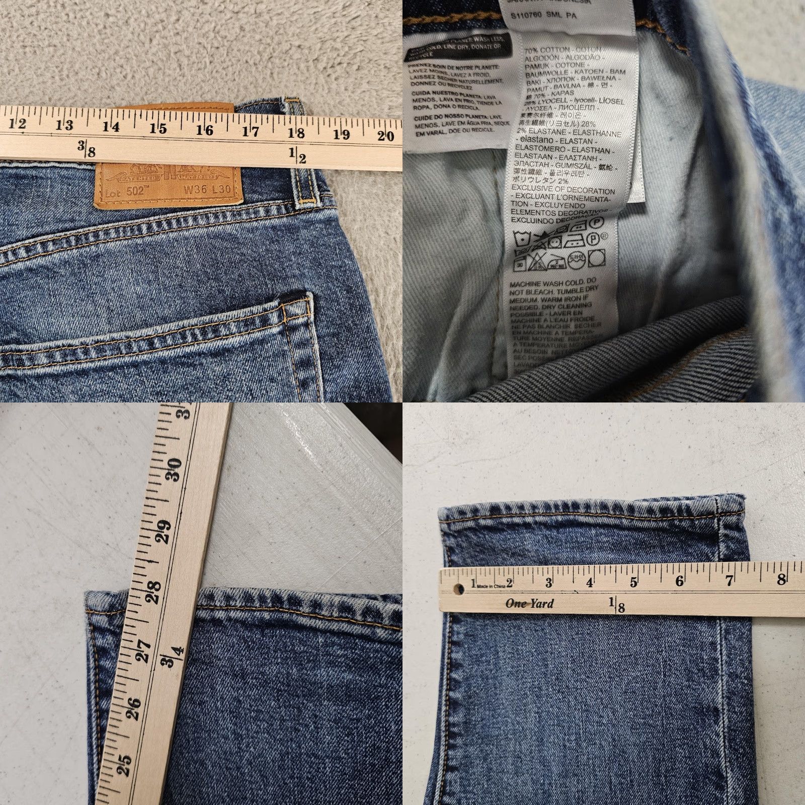 Levi's Levi's 502 Jeans 36x28 Blue Taper Fit Medium Wash Denim Mens Size US 36 / EU 52 - 8 Thumbnail
