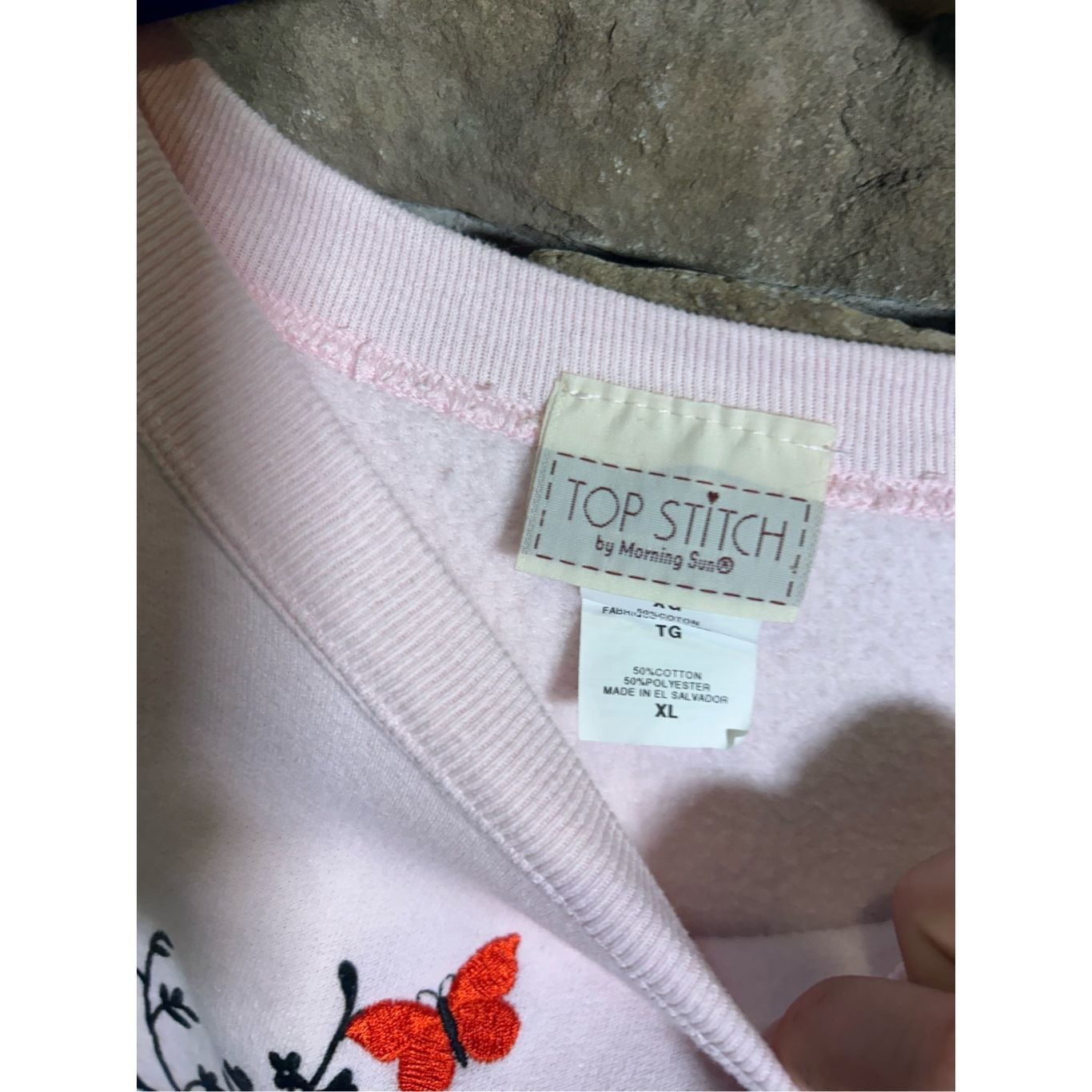 Vintage Women’s XL - Pink Flower Beautiful Nature Embroidered Crewne Size XL / US 12-14 / IT 48-50 - 4 Thumbnail
