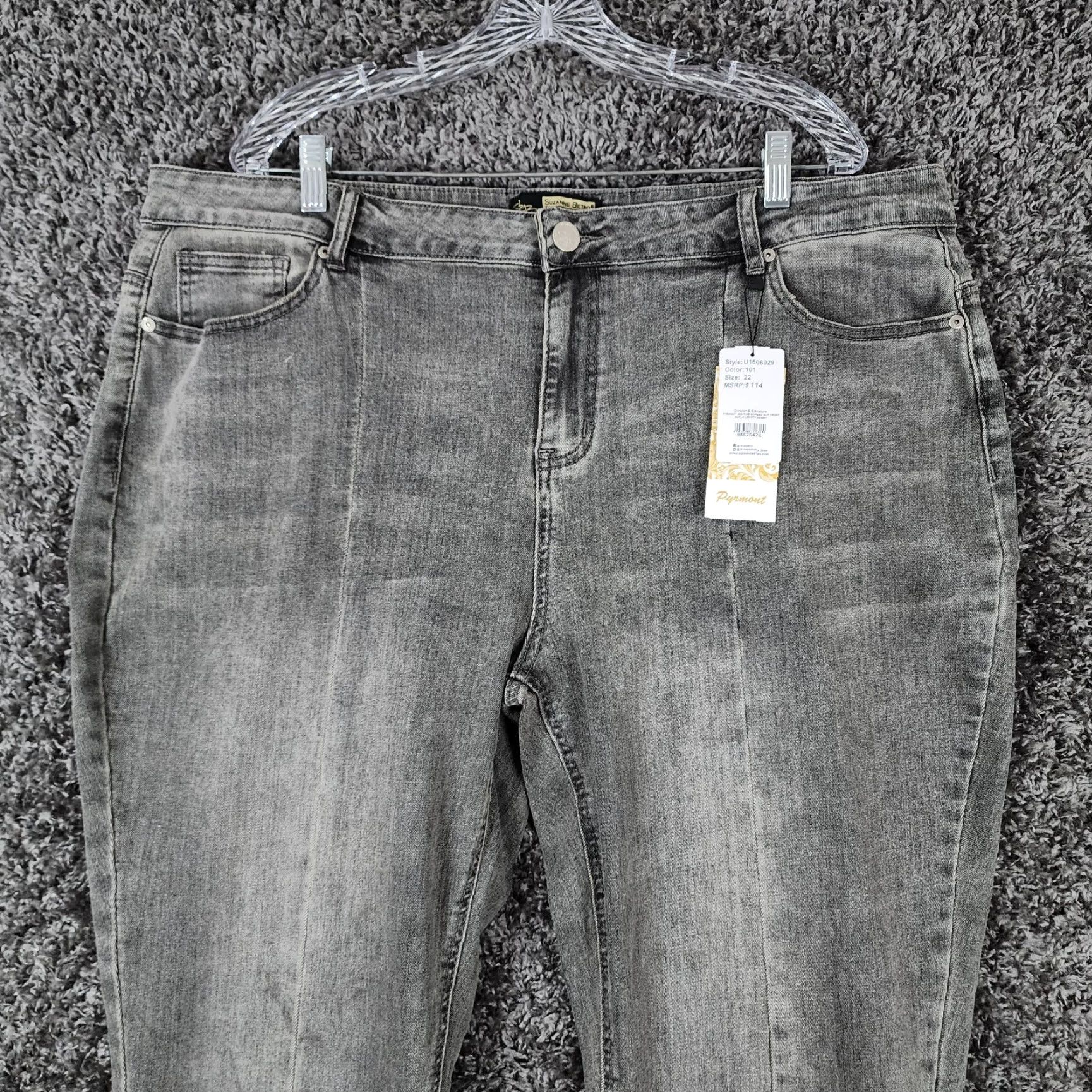 Vintage Suzanne Betro Jeans Women Size 22 Gray Mid Rise Seamed Slit Front Ankle Skinny Womens Size 40" / US 18 - 2 Thumbnail