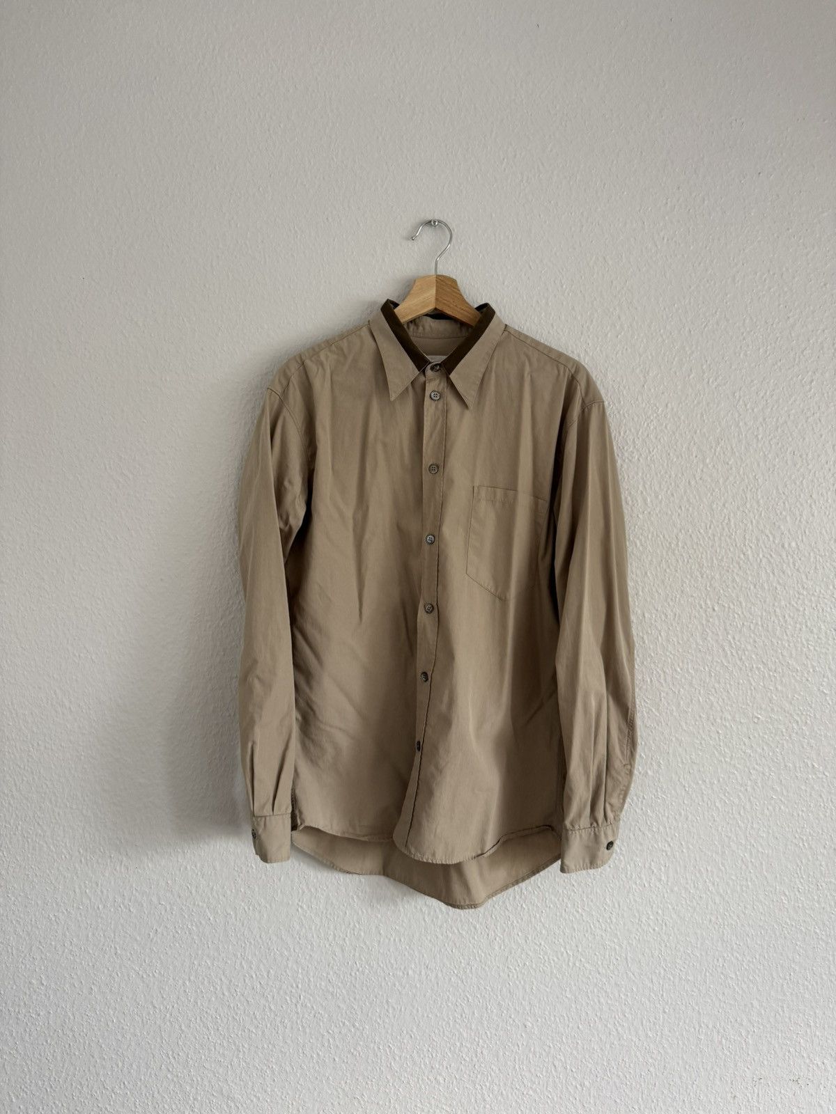 Helmut Lang Helmut Lang Contrast Collar Beige Military Shirt Size US M / EU 48-50 / 2 - 1 Thumbnail