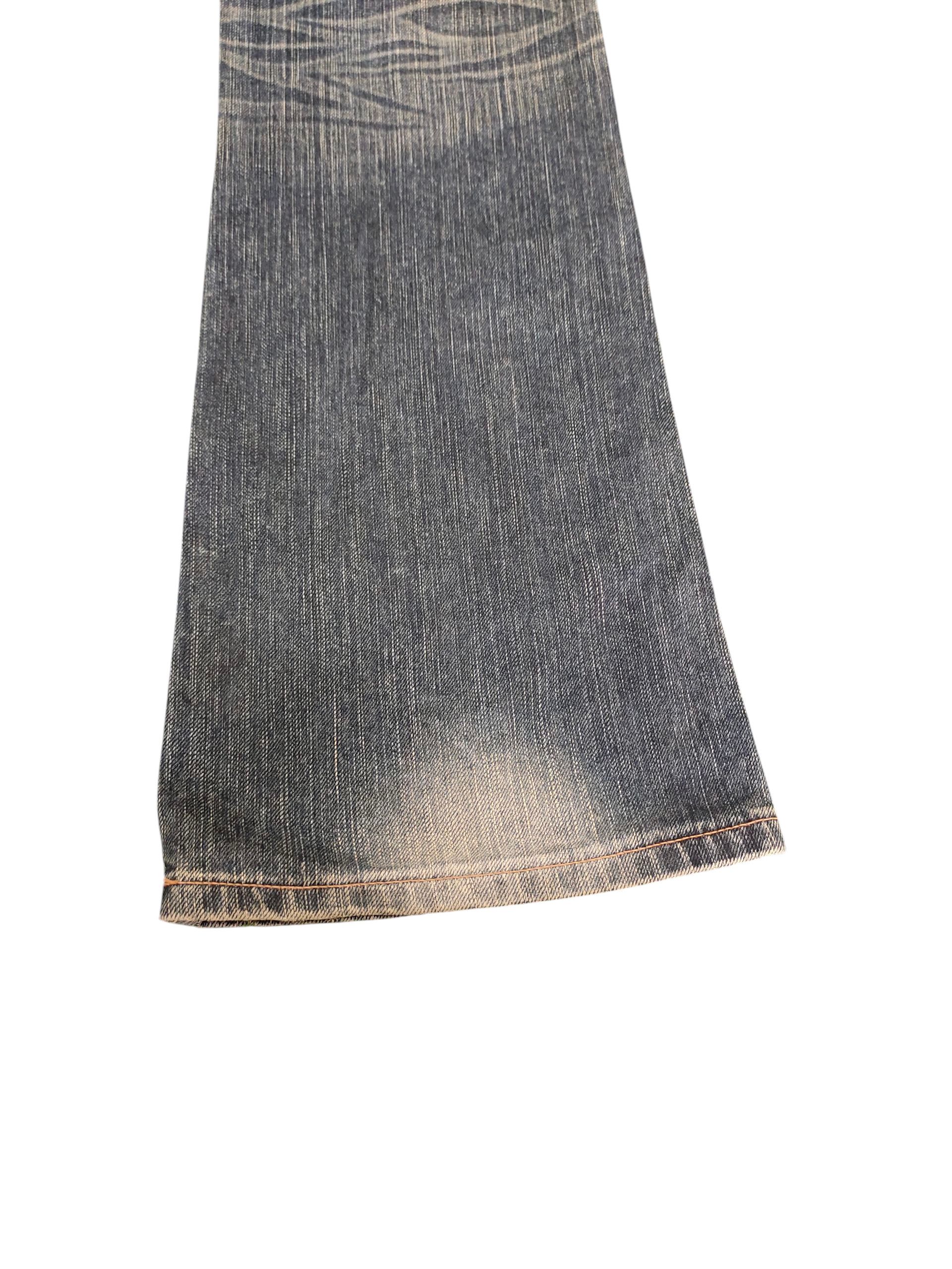 Tornado Mart Flare Jeans Edwin Blue Trip Leather Trim Clawmark Bootcut Size US 29 - 6 Thumbnail