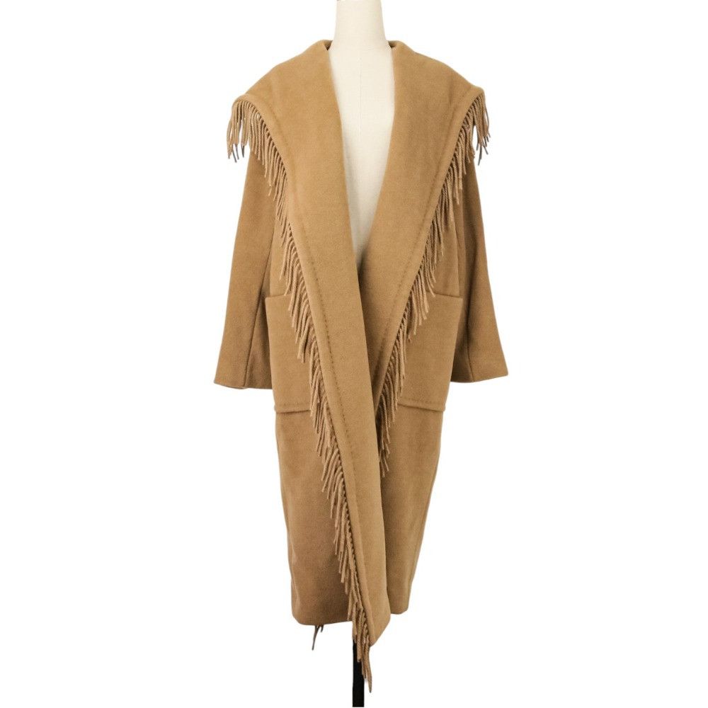 MaxMara Max Mara 100% Camel Fringe Gown Coat Natural Material Outerwear 101601836 DUTY FREE for USA