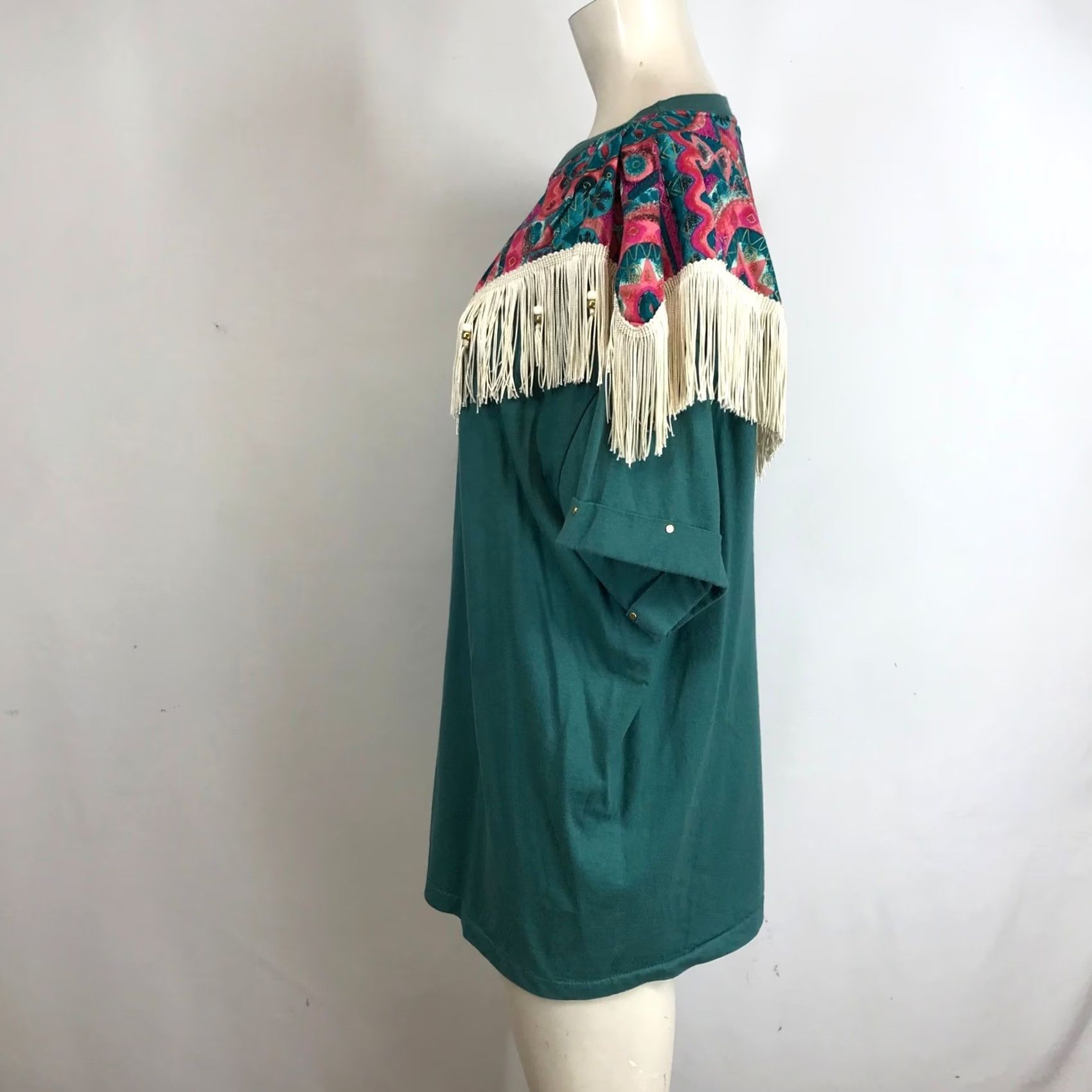 Altea Hazelwoods Women Teal Aztec Southwest Fringe Boho Shirt XL Size XL / US 12-14 / IT 48-50 - 6 Thumbnail