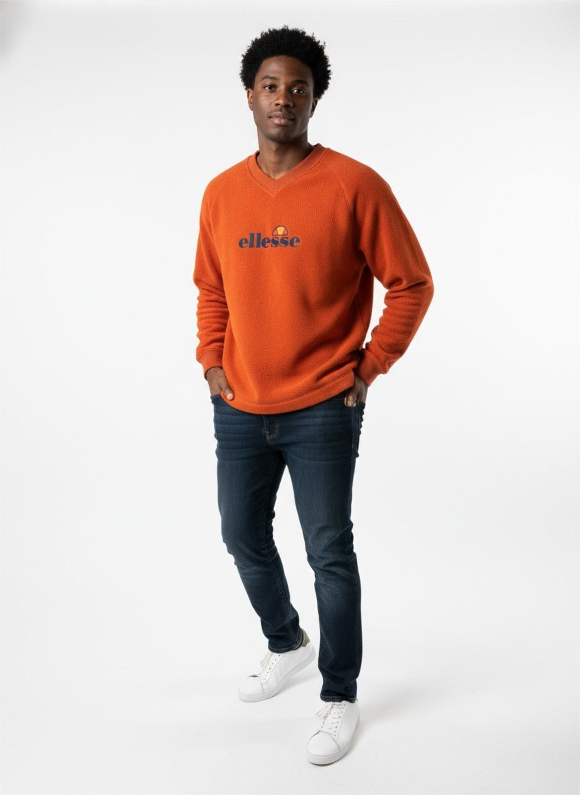 Ellesse Ellesse V-neck vintage Orange fleece pullover Size US L / EU 52-54 / 3 - 3 Thumbnail