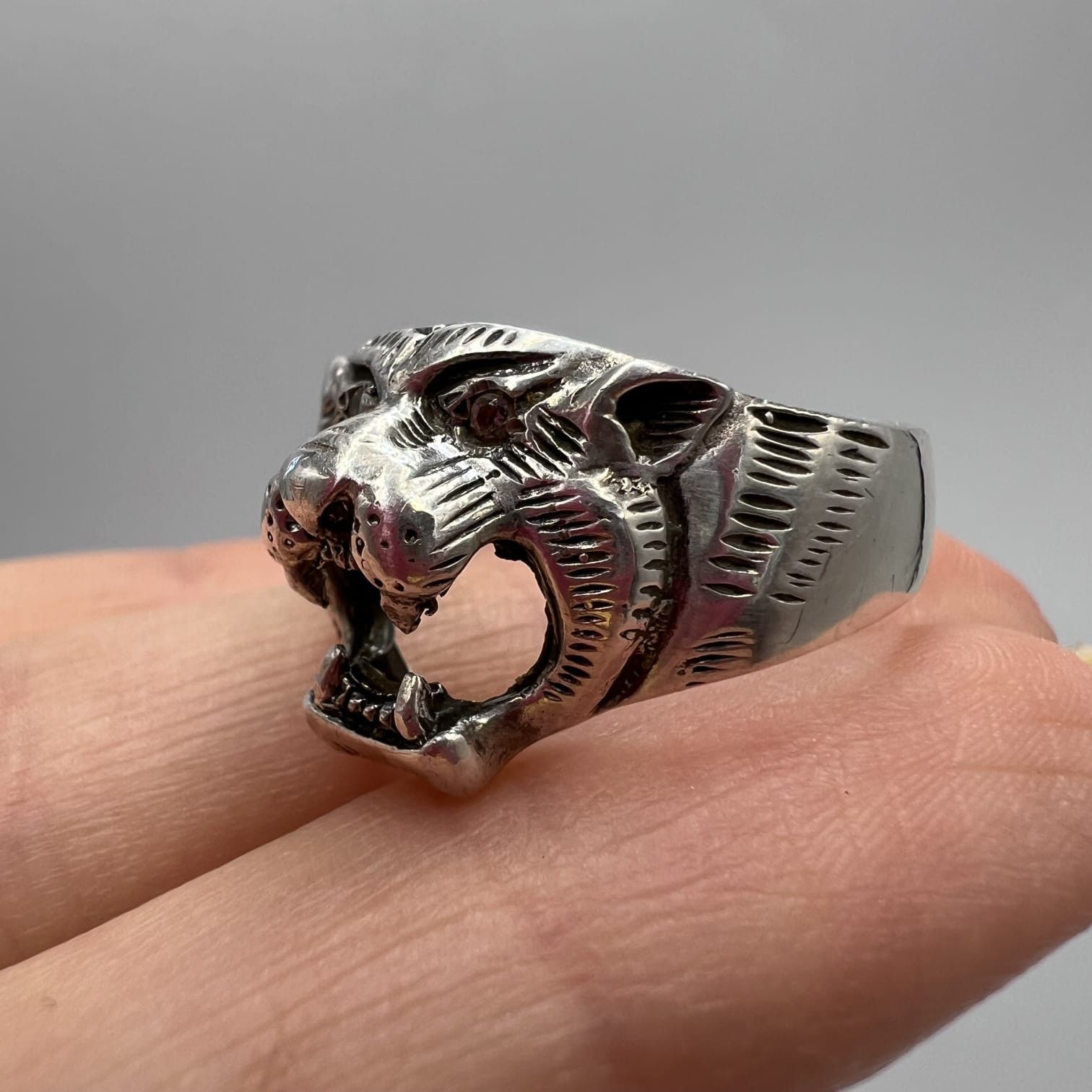 Vintage Sterling Silver 925 Tiger Head Ring Jewelry