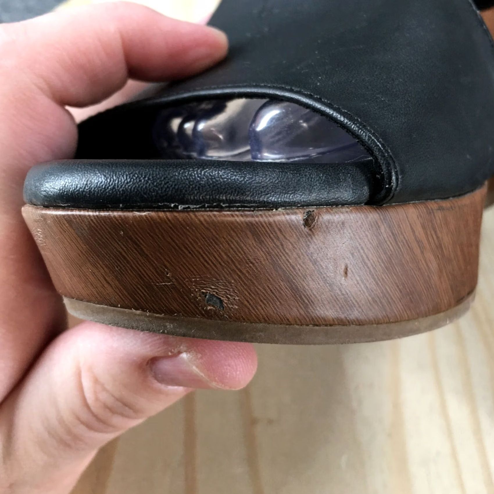 Vintage American Eagle Sandals Womens 9 Slingback Black Faux Leather Casual Wedge Heels Size US 9 / IT 39 - 4 Thumbnail