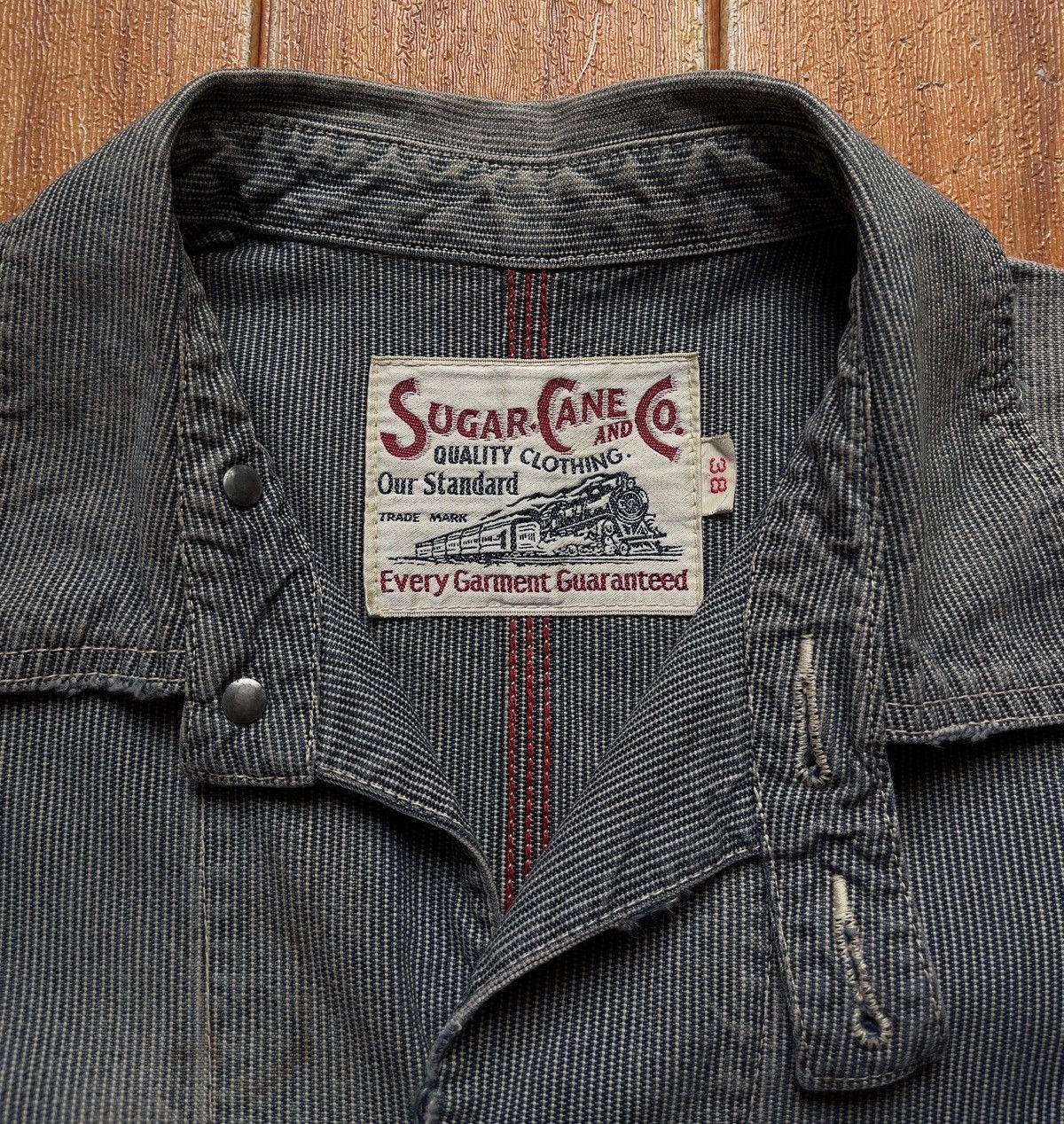 Sugar Cane × Vintage ❌S O L D❌90s Sugar Cane Hickory Stripe good Aging & fading Size US S / EU 44-46 / 1 - 3 Thumbnail