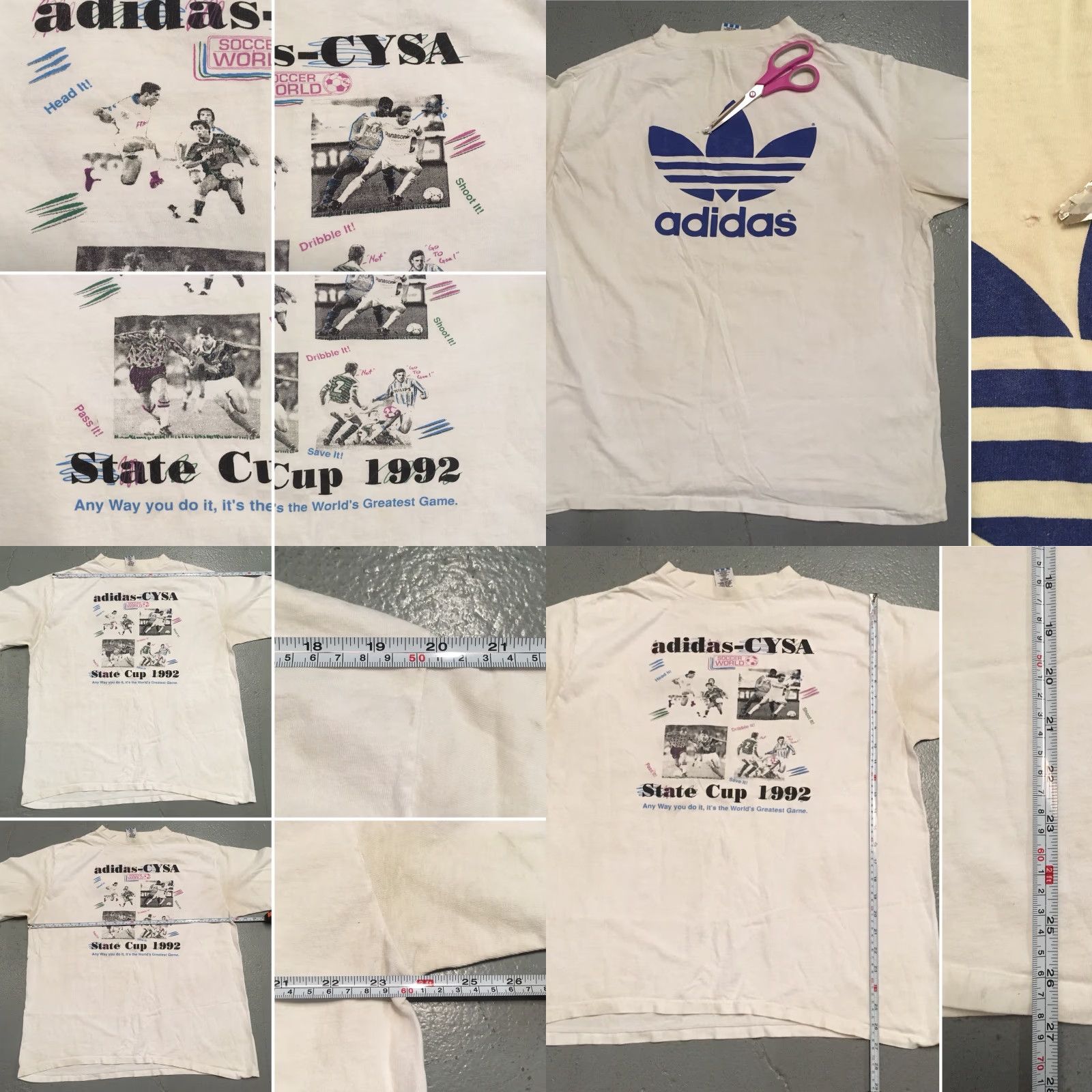 Adidas VINTAGE adidas CYSA Soccer World Cup State Cup 1992 T-Shirt XL Men White 1990s Sportswear Graphic Tee Size US XL / EU 56 / 4 - 8 Thumbnail