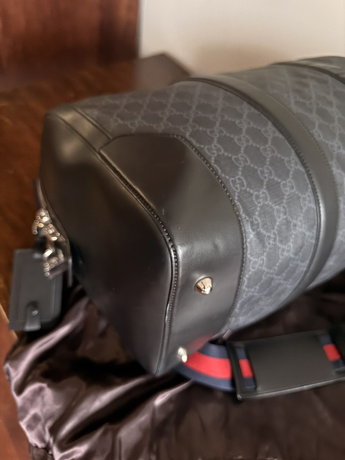 Gucci GUCCI GG Supreme Duffle Bag Black Monogram Weekender Travel Size ONE SIZE - 11 Thumbnail