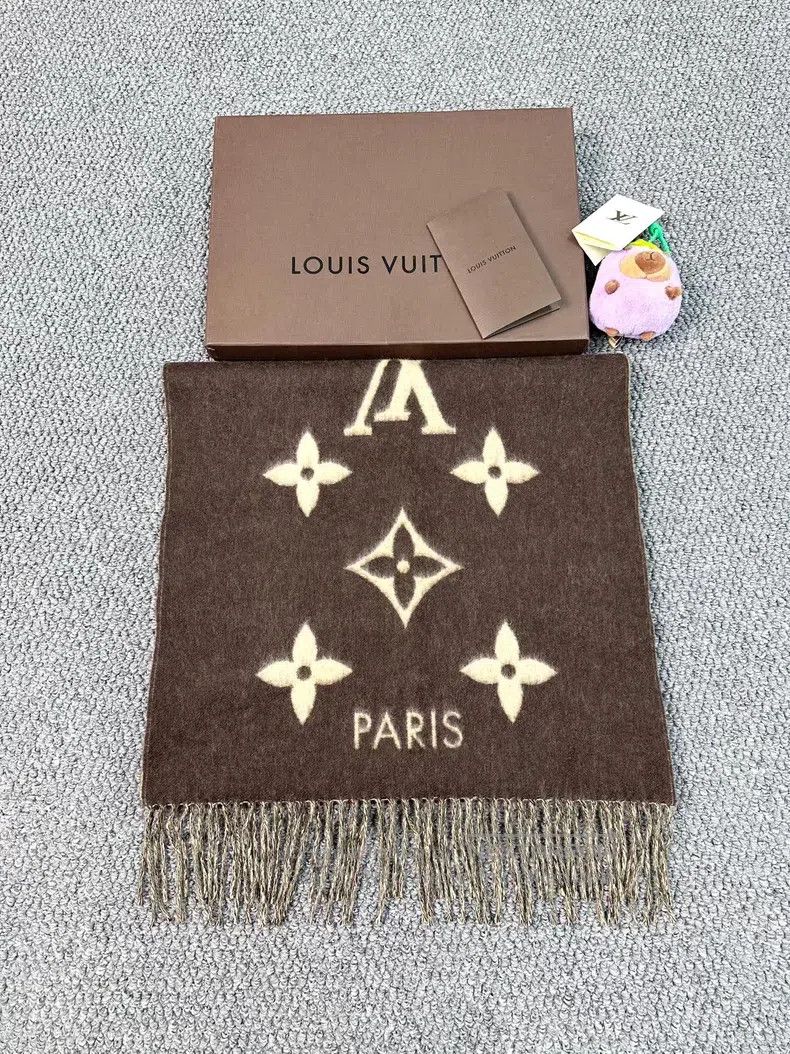 Louis Vuitton Louis Vuitton Brown logo printed double face cashmere scar Size ONE SIZE - 3 Thumbnail