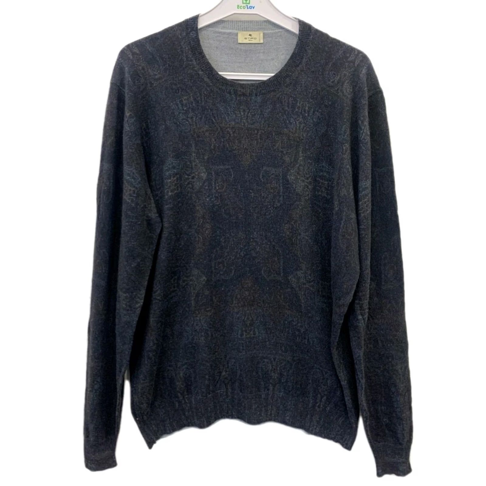 Etro Etro Sweater Men’s L 100% Virgin Wool Made in Italy Blue Paisley Jacquard Knit Crewneck Pullover Mens Size US L / EU 52-54 / 3 - 2 Thumbnail