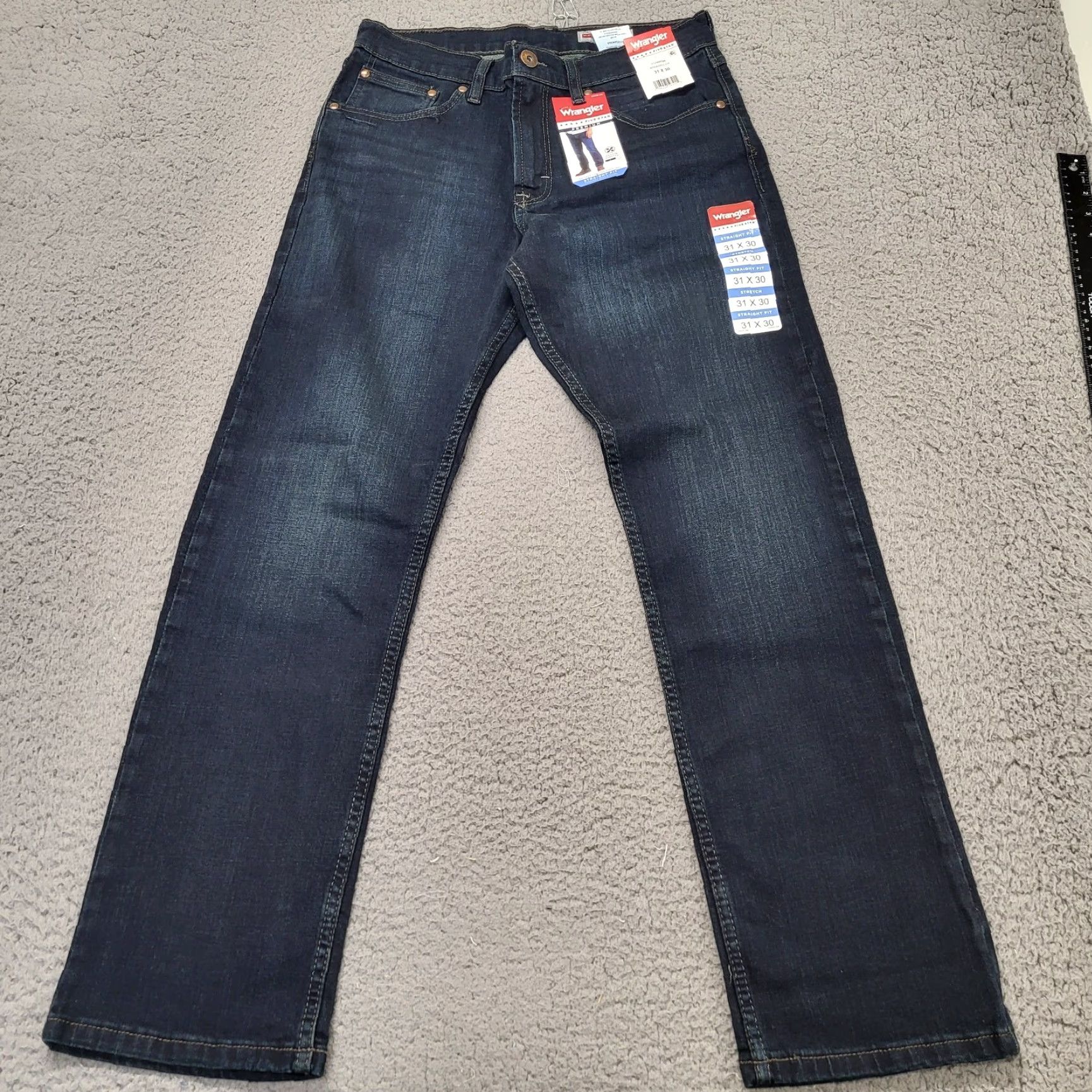 Wrangler Wrangler Jeans Mens 31x30 Five Star Premium Straight Fit Stretch Banks Blue Denim Jeans Regular Mens 31 Blue Cowboy USA 5-Pocket Design Size US 31 - 5 Thumbnail