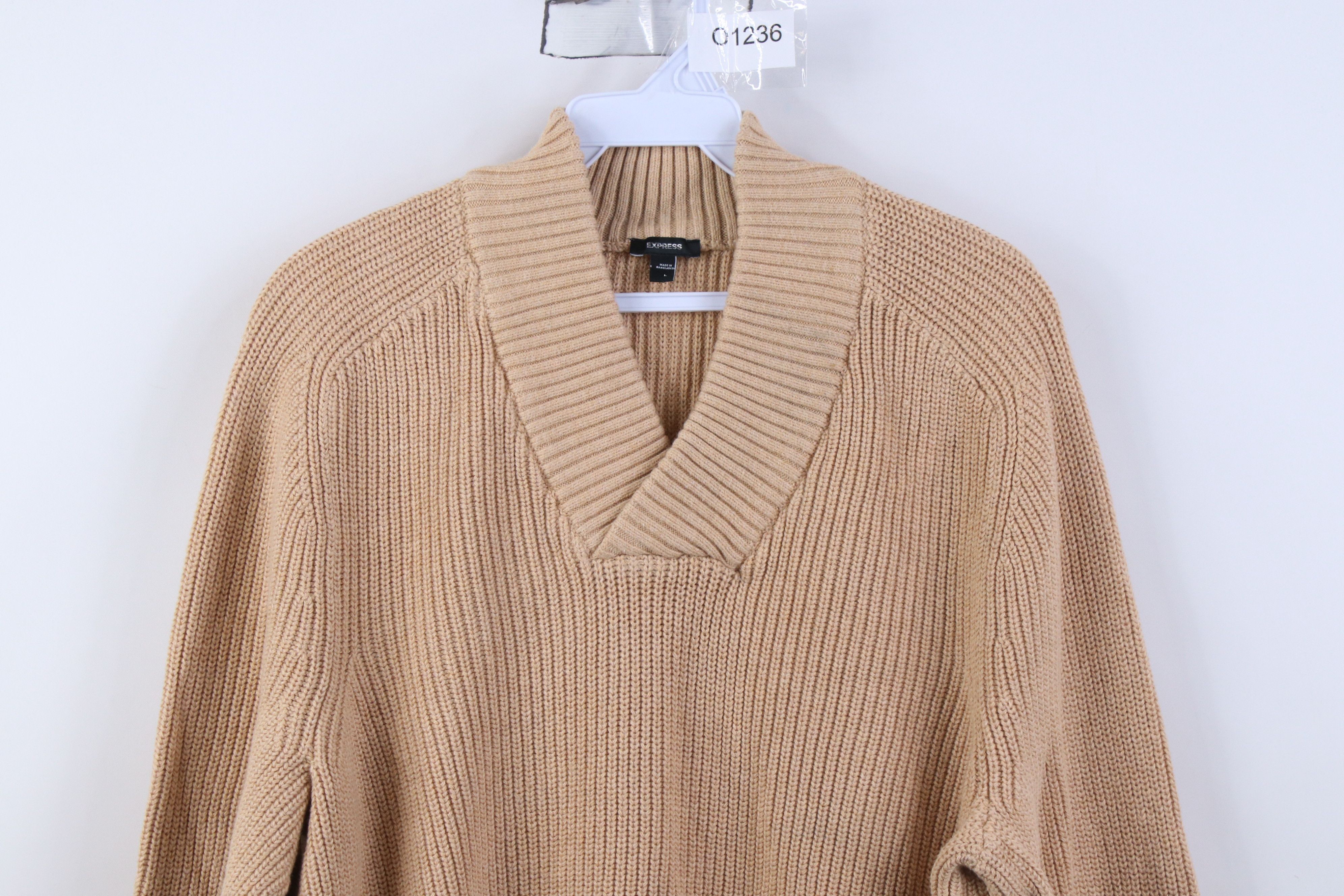Express Express Chunky Ribbed Knit Shawl Pullover Sweater Beige Size US L / EU 52-54 / 3 - 2 Thumbnail