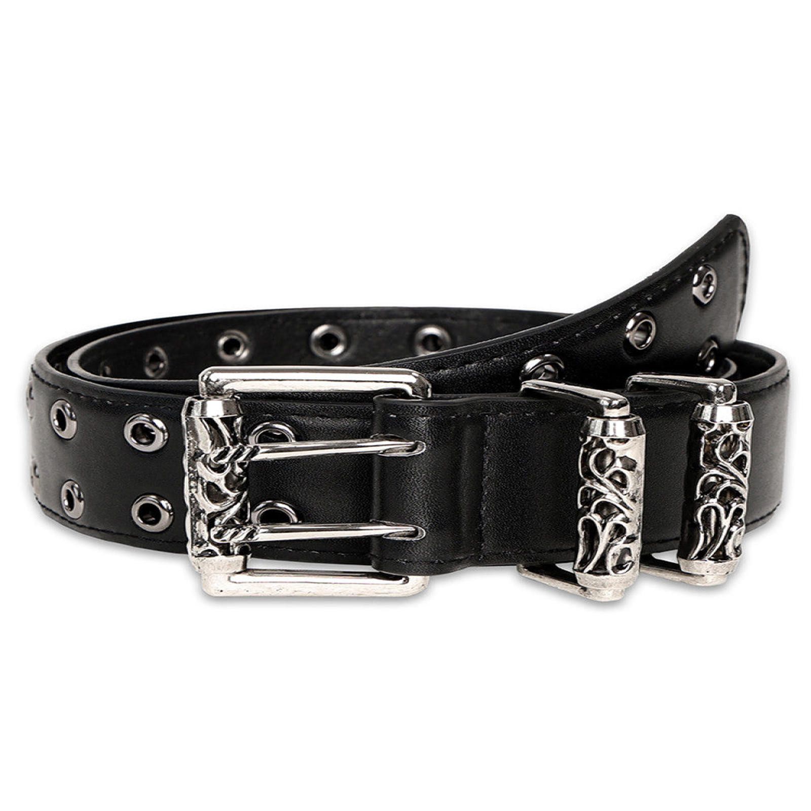 Leather Black Studded Belt with Decorative Buckle Size ONE SIZE - 5 Thumbnail
