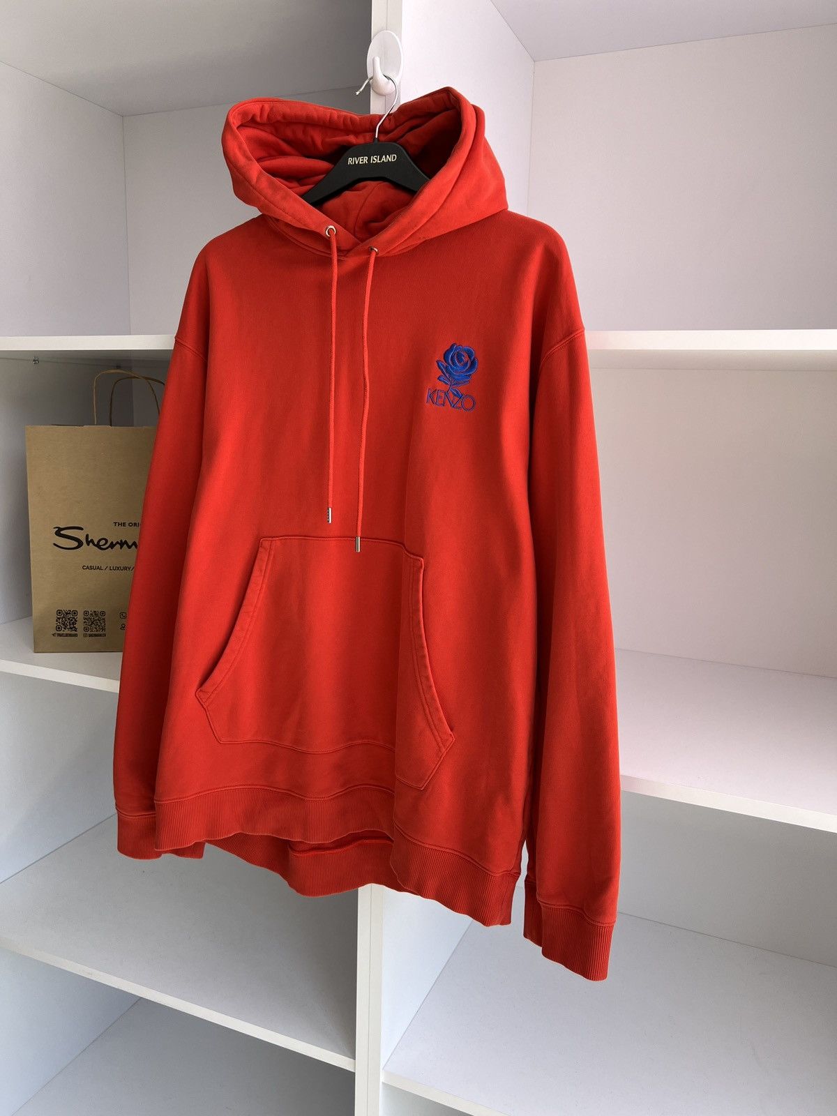 Kenzo × Vintage Vintage Kenzo Rose Logo Cotton Hoodie Size US XL / EU 56 / 4 - 5 Thumbnail