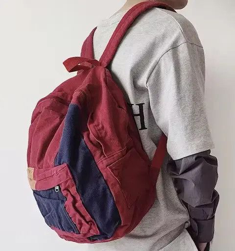 Japanese Brand Fashion patchwork canvas backpack aesthetic Size ONE SIZE - 1 Thumbnail