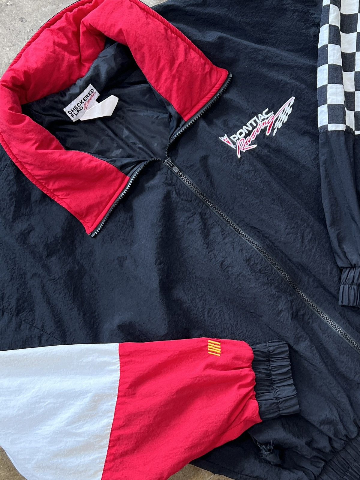 NASCAR Vintage 90s NASCAR Pontiac Racing Checkered Flag Jacket XL Size US XL / EU 56 / 4 - 1 Thumbnail