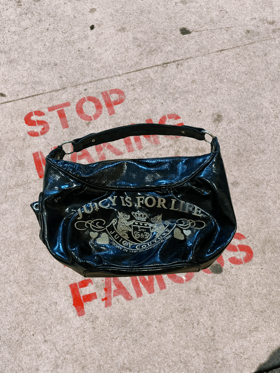 vintage belt bags black big print Juicy Couture Y2K