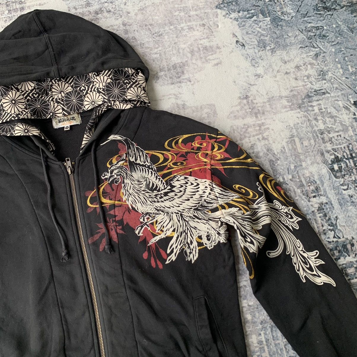 Japanese Brand Karakuri Tamashi Flaming Bird Embroidered Zip Up Hoodie Size US M / EU 48-50 / 2 - 4 Thumbnail