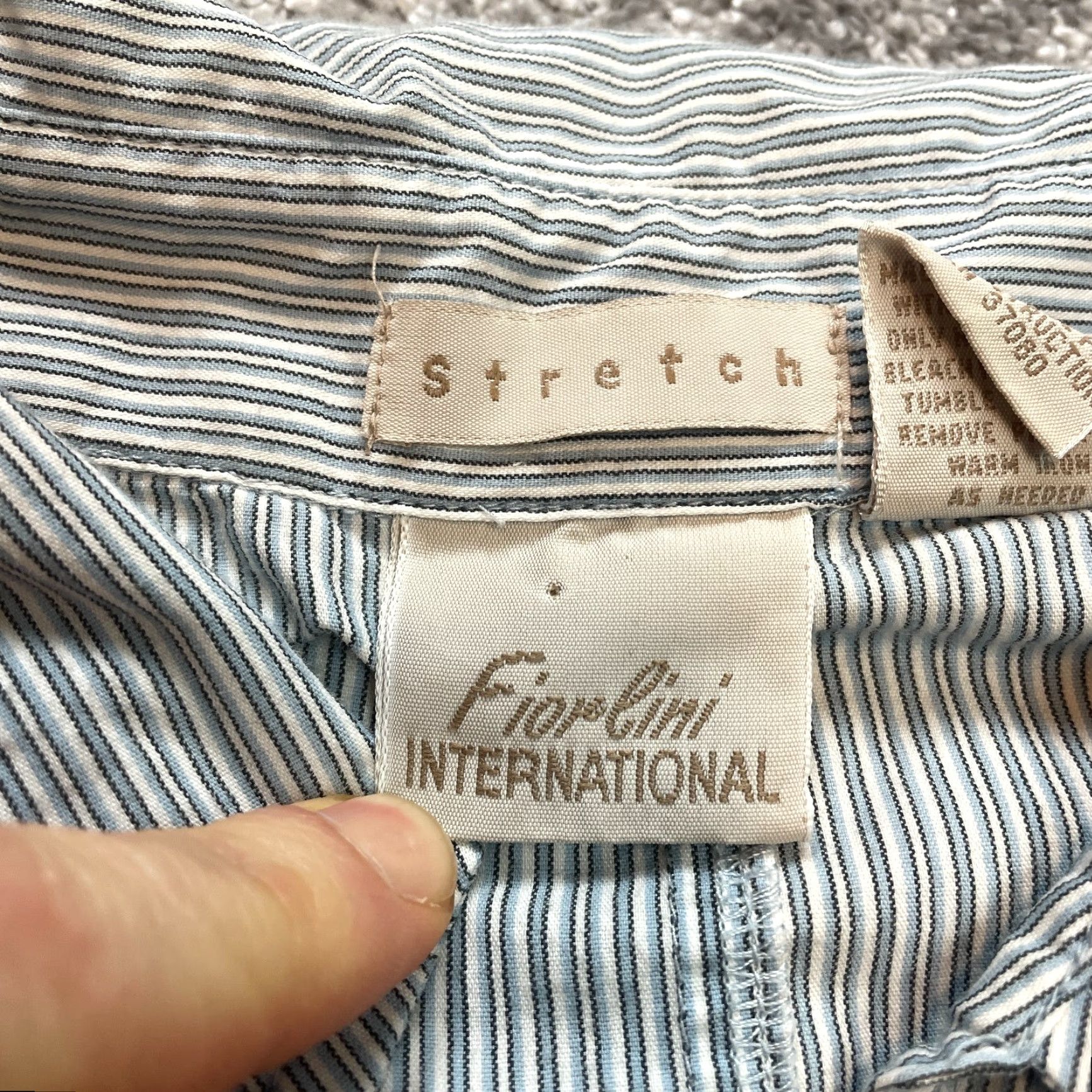 Vintage Fiorlini International Blouse Shirt Womens XL Light Blue Striped Stretch Zip Up Size XL / US 12-14 / IT 48-50 - 4 Thumbnail