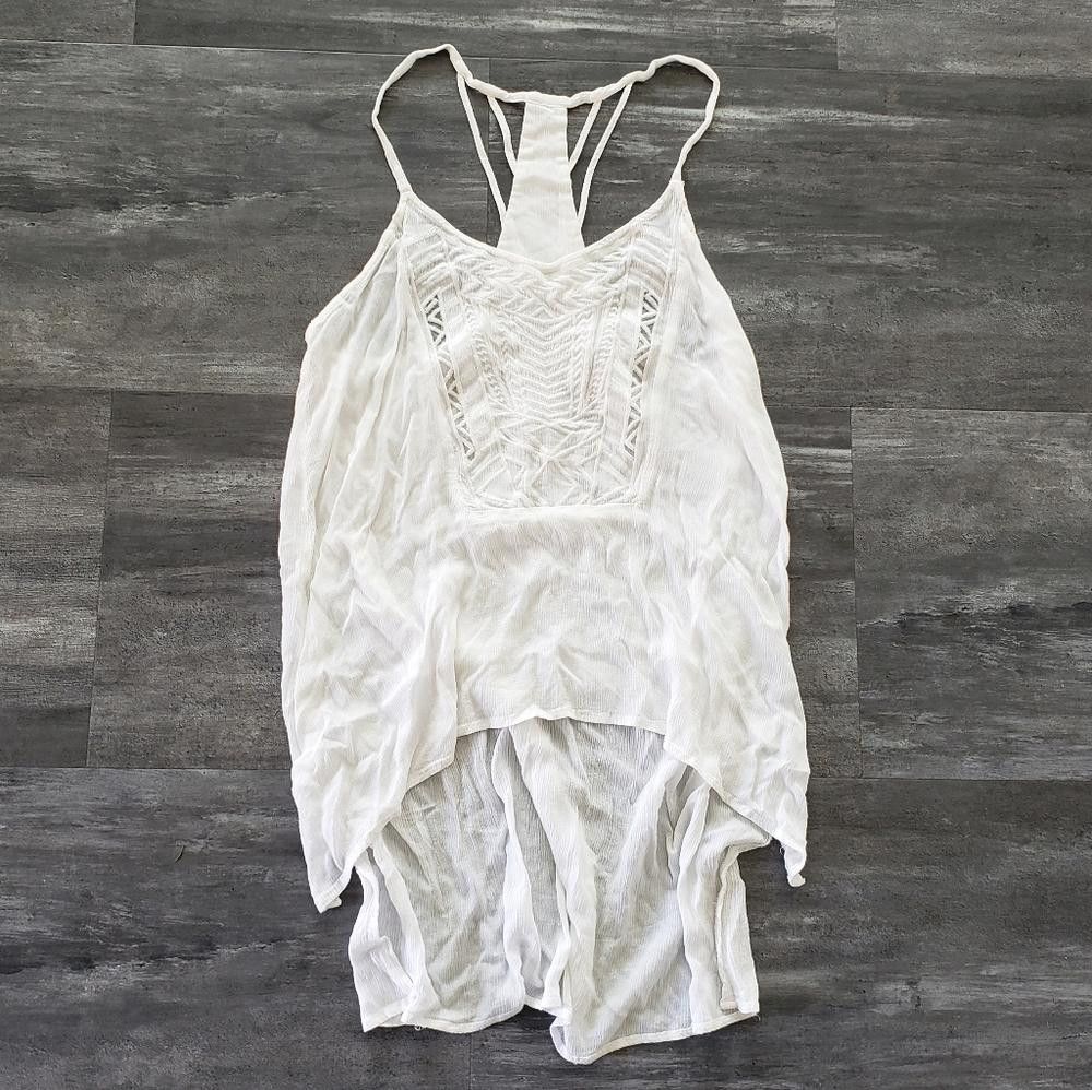 Designer White High Low Bohemian Asymmetrical Blouse Size M / US 6-8 / IT 42-44 - 1 Thumbnail
