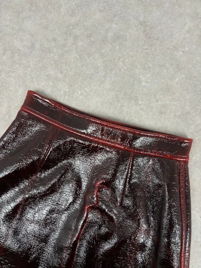Miu Miu SS2020 Miu Miu Burgundy Leather Metallic Mini Skirt Size 28" / US 6 / IT 42 - 6 Thumbnail