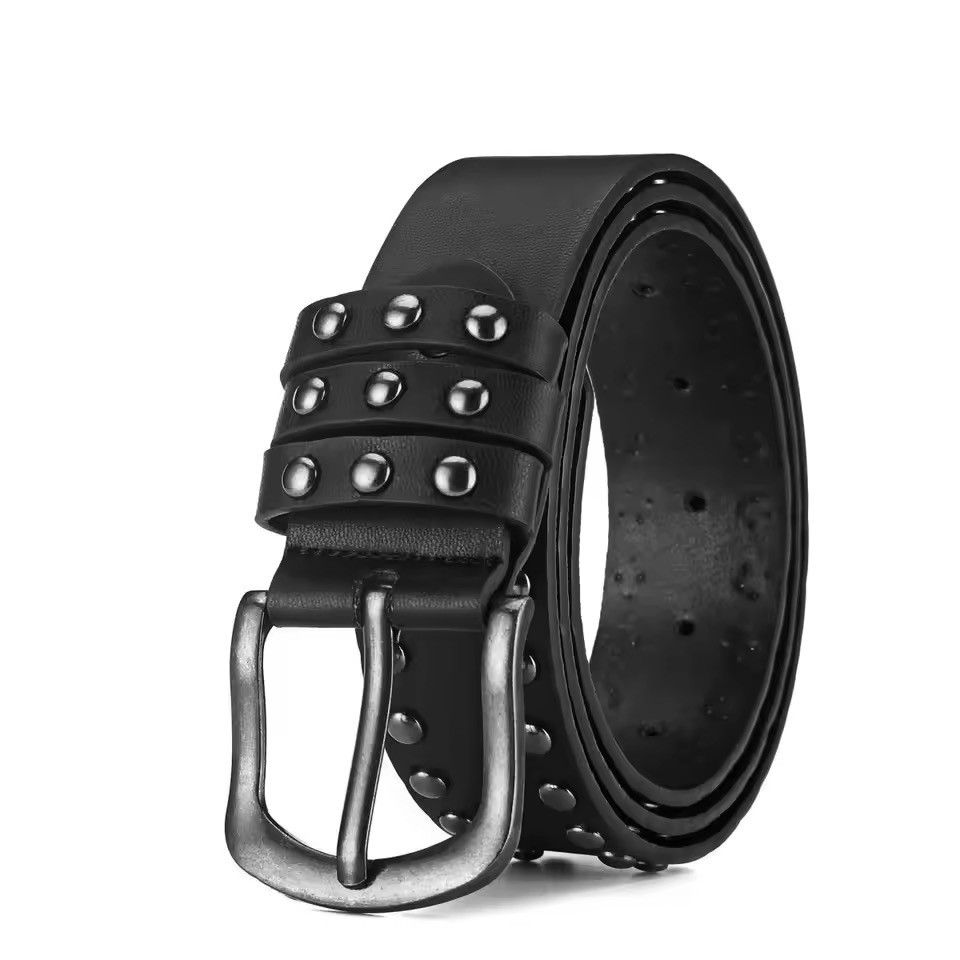 Japanese Brand Vintage Style Studded PU Leather Belt/Double Row Round Rivet Size ONE SIZE - 7 Thumbnail