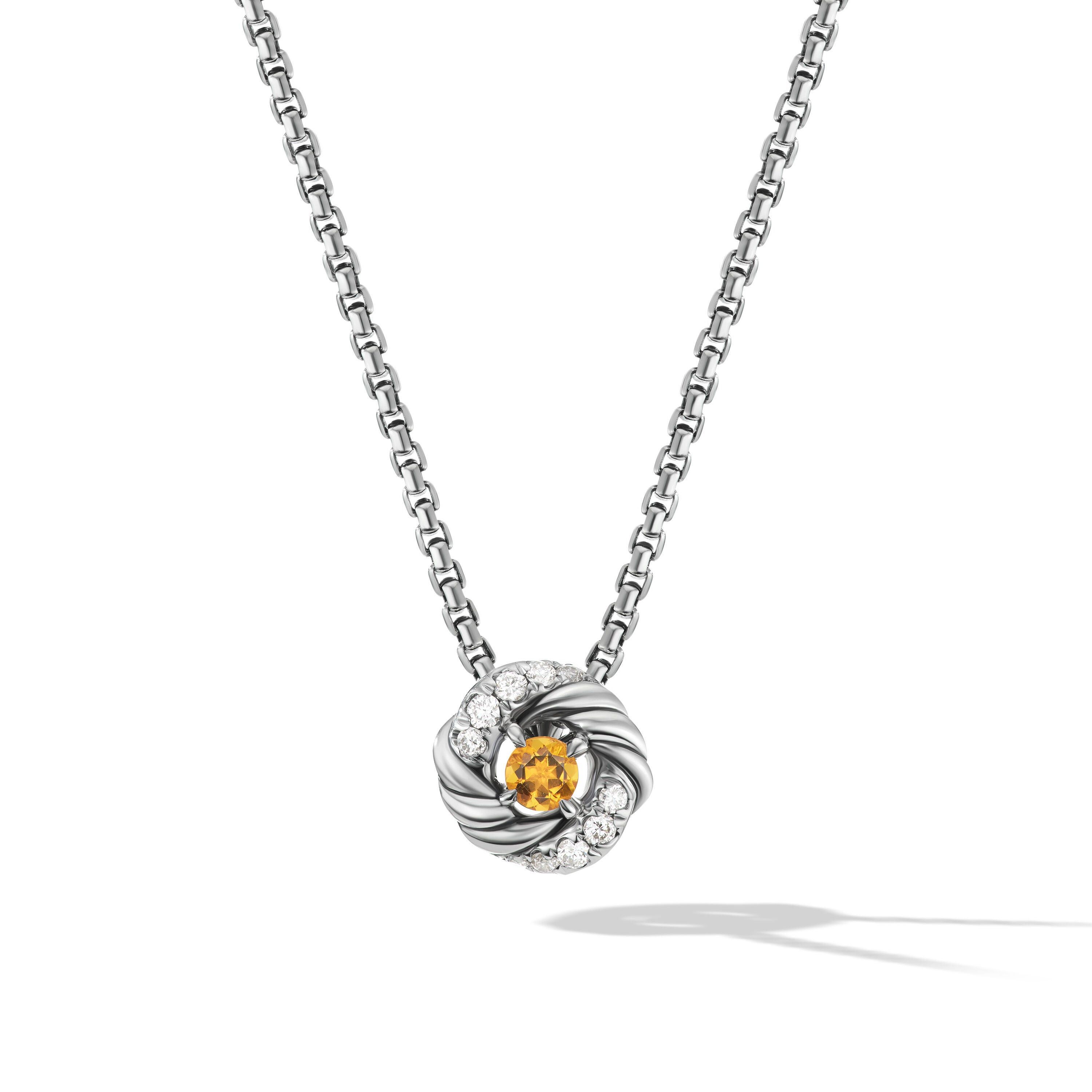 o1w1db10325 Necklace Silver with Citrine and Pave Diamonds
