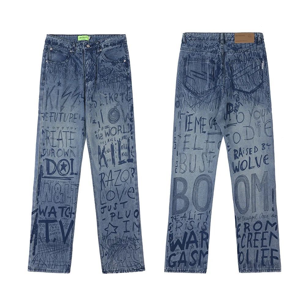 Japanese Brand × Vintage Buggy jeans for men and women with graffiti print y2k Size US 34 / EU 50 - 3 Thumbnail