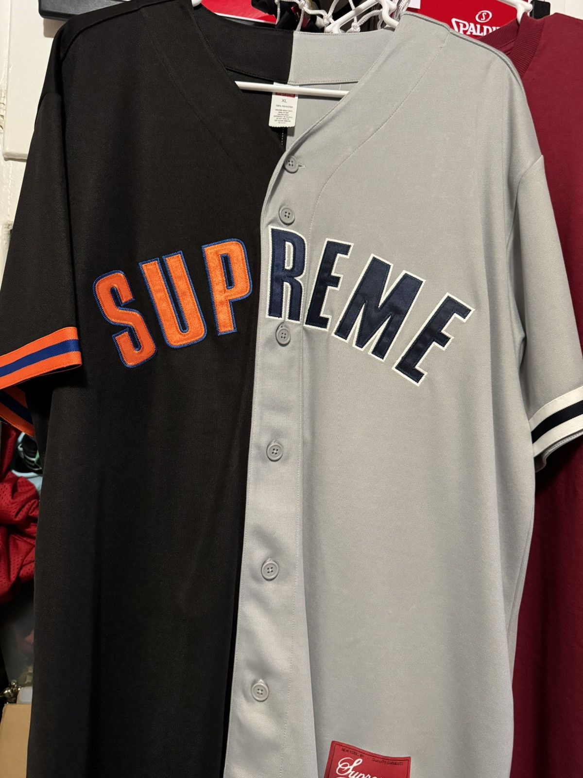 image of Supreme Don’T Hate Baseball Jersey in Black, Men's (Size XL)