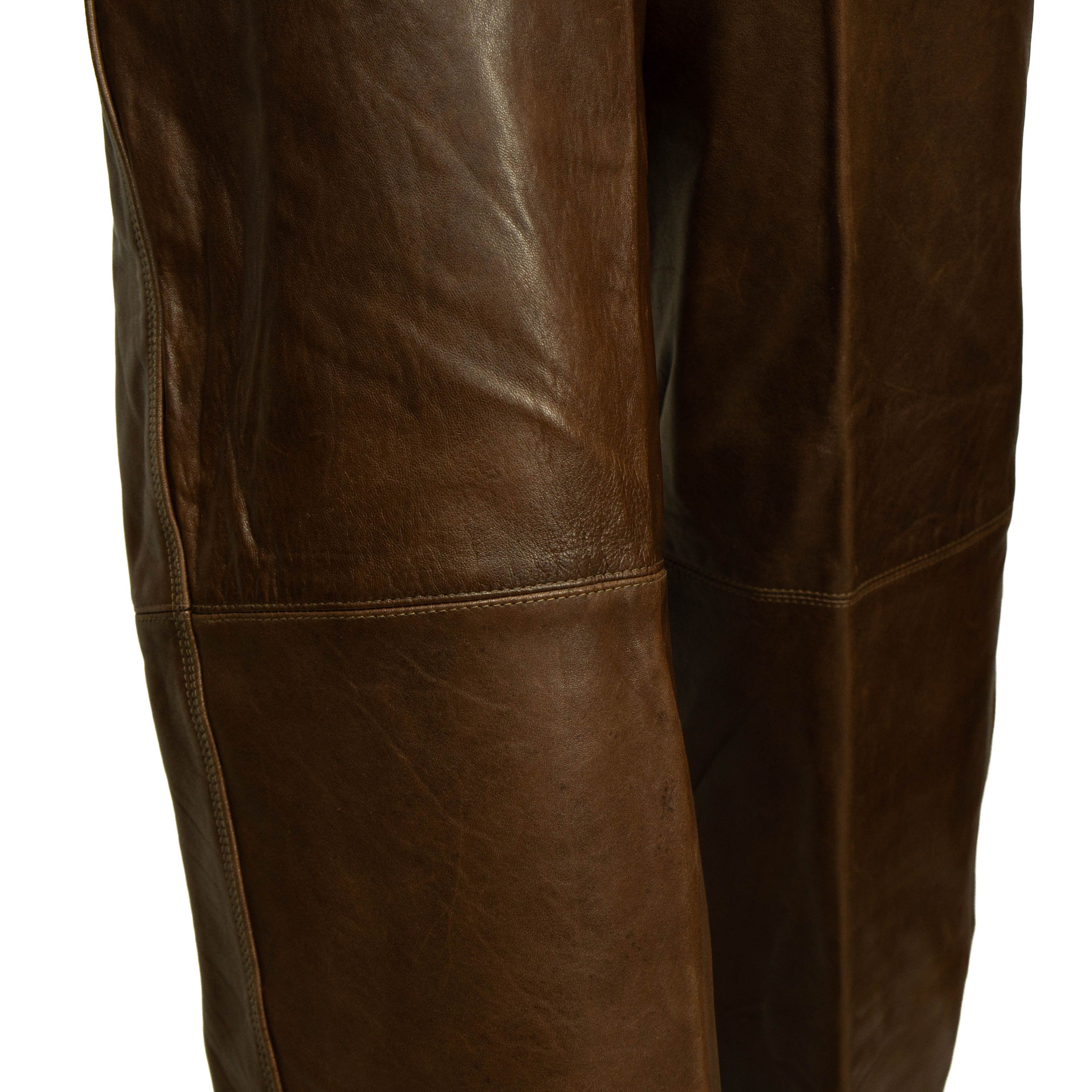 Versace × Vintage GIANNI VERSACE Brown Leather Women Pants Vintage 80s 90s Size 26" / US 2 / IT 38 - 7 Thumbnail
