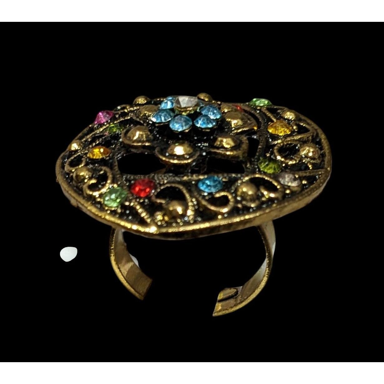 Other Floral Glam Shield Ring Gold Tone With Rainbow Rhinestones Size ONE SIZE - 3 Thumbnail