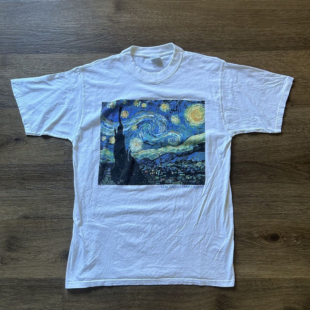 Image of Vintage VTG Vincent Van Gogh Starry Night Art White T-Shirt, Men's (Size XL)