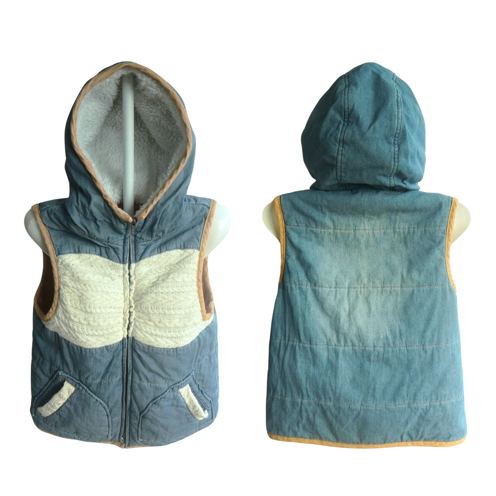 Japanese Brand Olive Des Olive Denim & Knit Hooded Vest Size S / US 4 / IT 40 - 3 Thumbnail