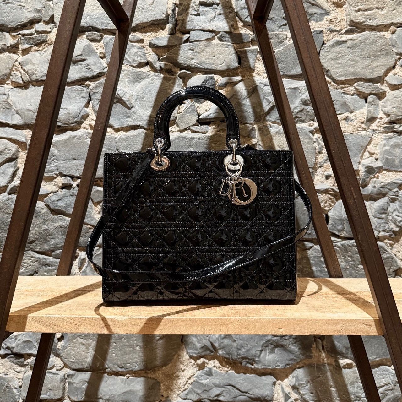 Dior Dior Black Patent Cannage Large Lady Dior Bag Size ONE SIZE - 1 Thumbnail