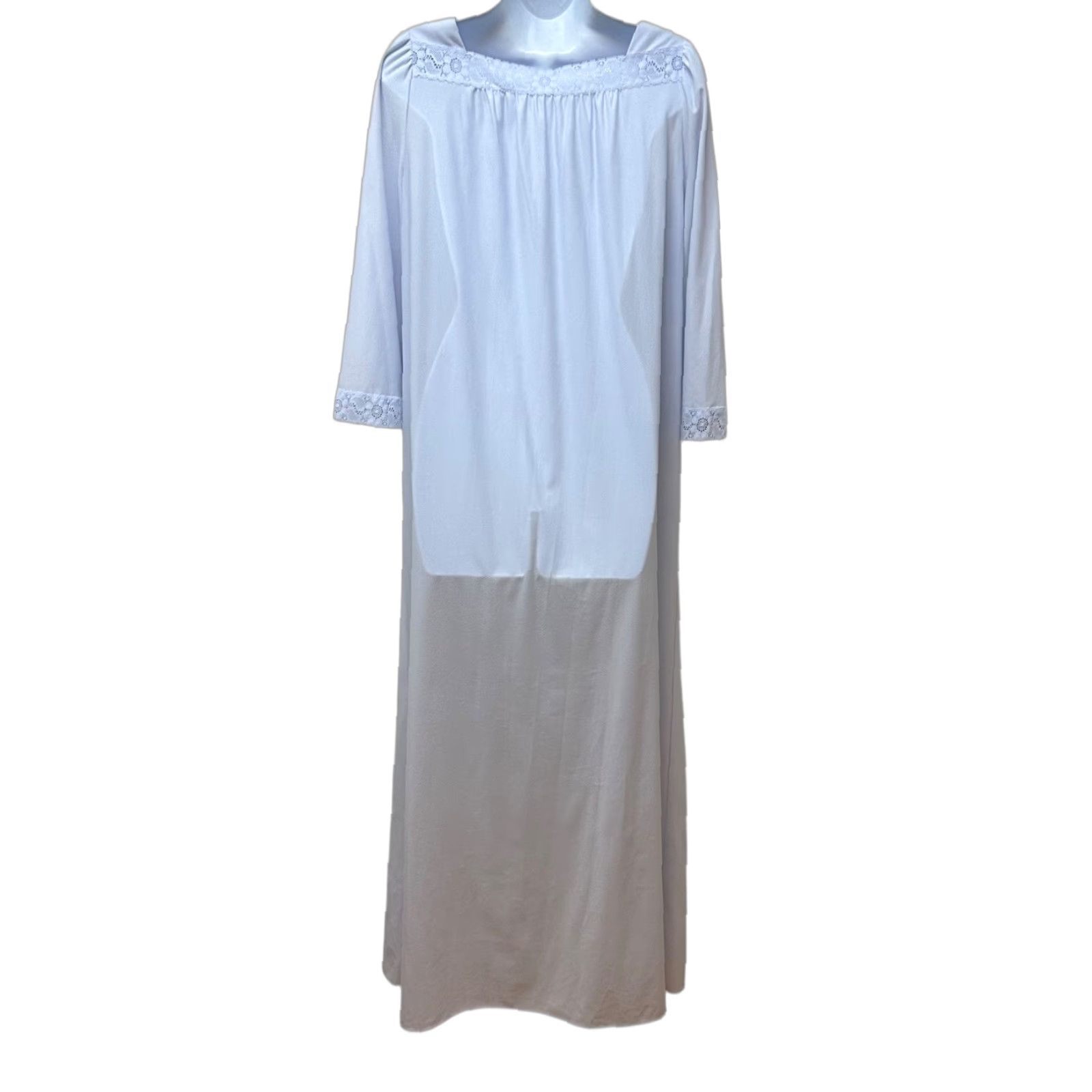 Vintage VINTAGE Gilead Nightgown Long Sleeve Nylon Lavender Lace Embroidered S NOS NEW Nightdress Purple 1970s Womens Size S / US 4 / IT 40 - 1 Thumbnail