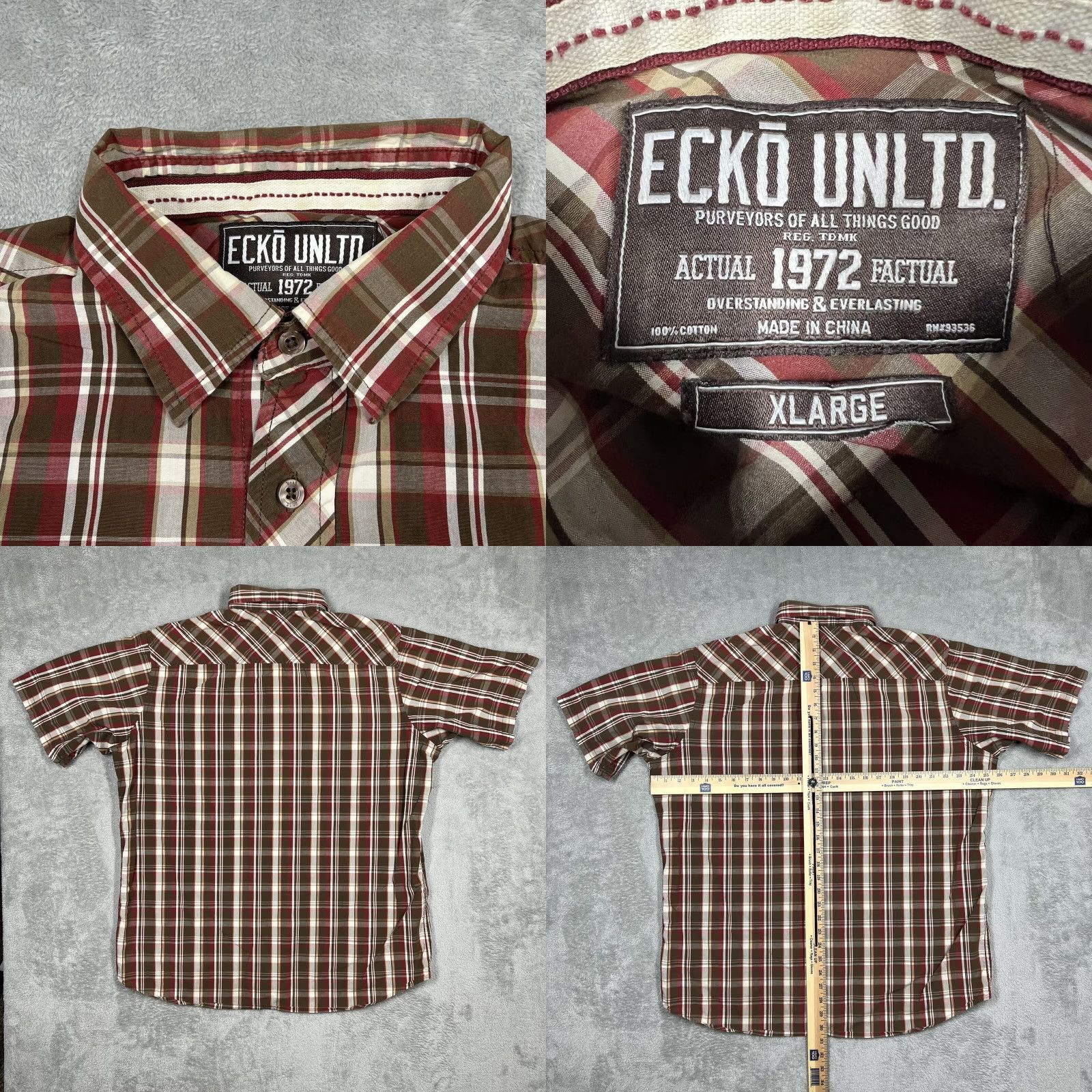 Ecko Unltd. Ecko Unltd. Mens Button-Up Shirt XL Brown Plaid Check - Minor Flaw Size US XL / EU 56 / 4 - 8 Thumbnail