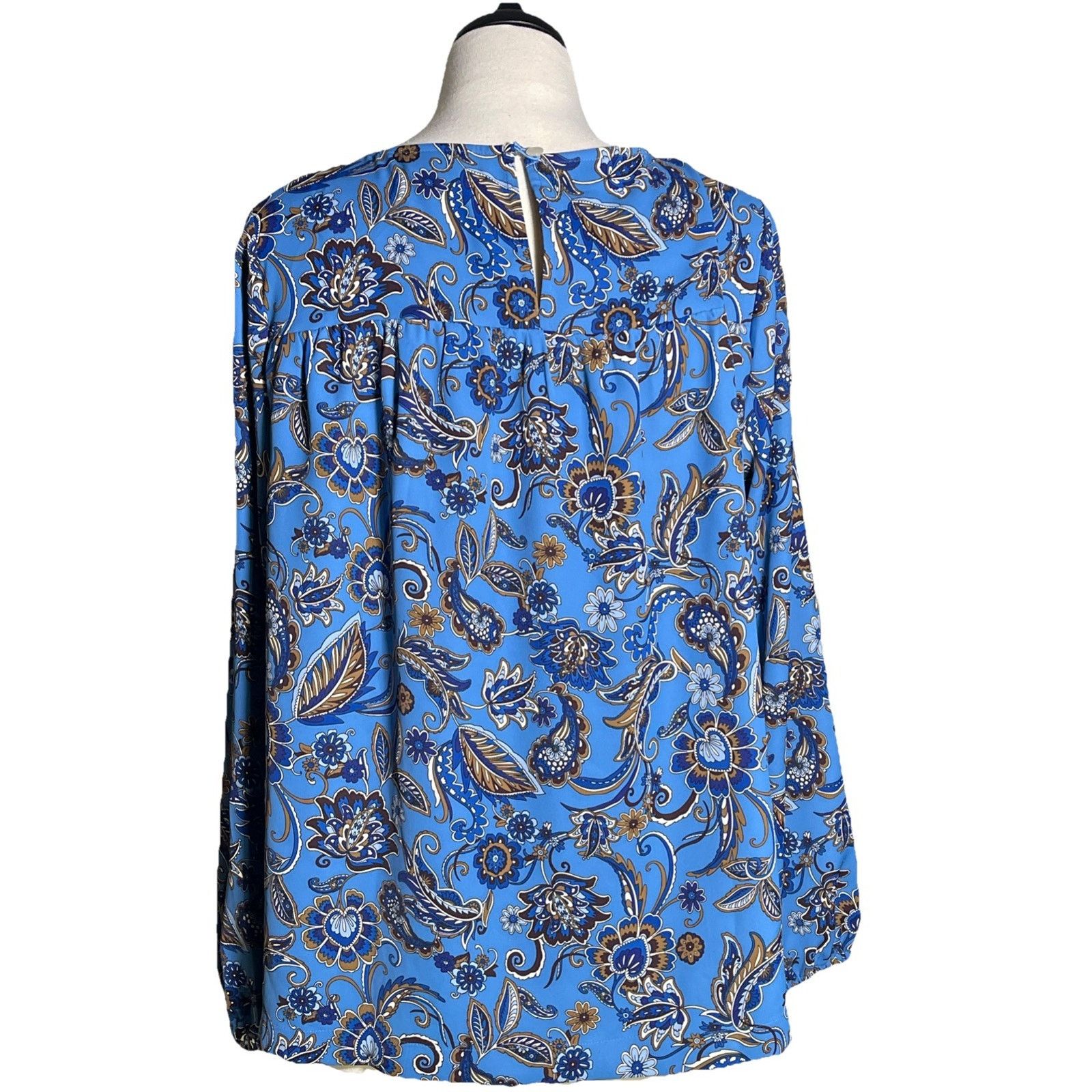J. Jill J.Jill Top Medium Blue Teal Polyester Floral Tunic Size M / US 6-8 / IT 42-44 - 3 Thumbnail