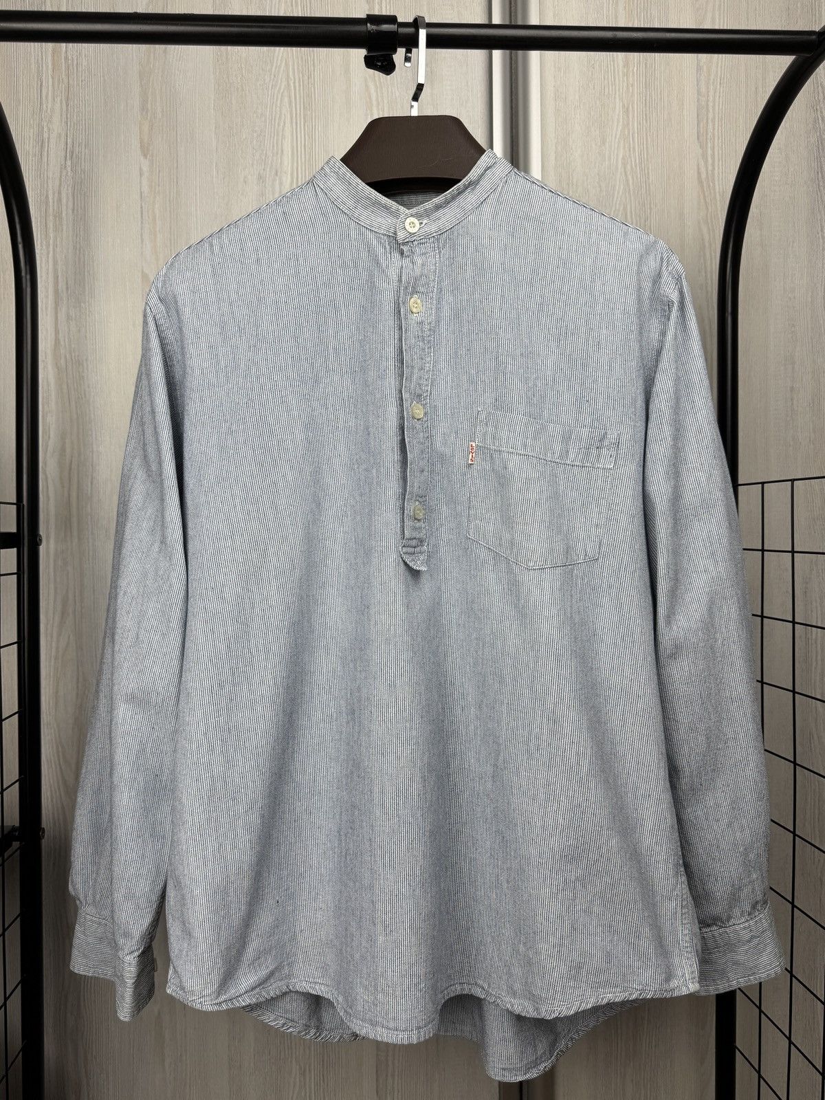 Levi's Levi’s vintage 90s collarless blue striped half button shirt Size US M / EU 48-50 / 2 - 2 Thumbnail