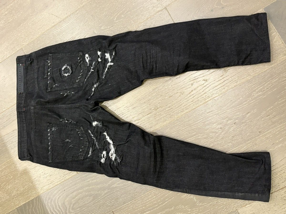 Philipp Plein Philipp Plein Distressed Waxed "Wet Black" Biker Jeans Size US 33 - 7 Thumbnail