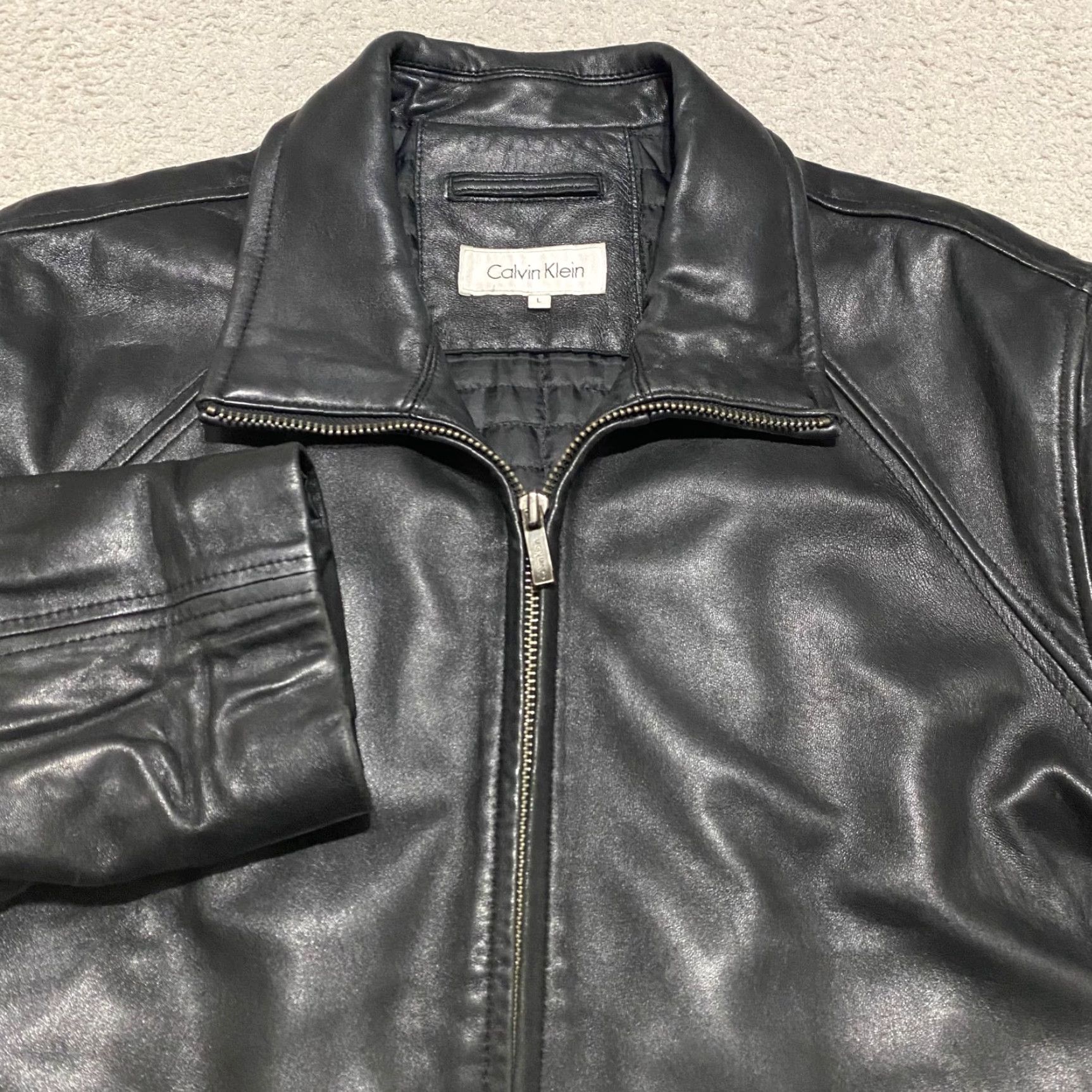 Calvin Klein Calvin Klein Mens Large Jacket Black Leather Full Zip Lined Motorcycle Jacket CK Size US L / EU 52-54 / 3 - 5 Thumbnail