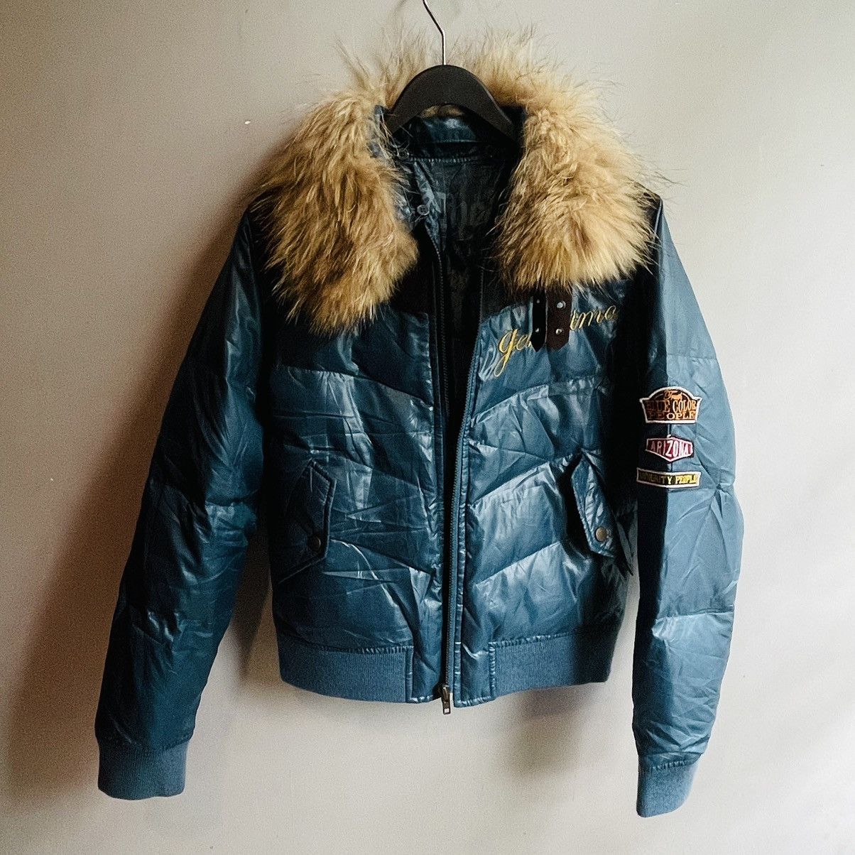 Fur Collar Leather Top Puffy