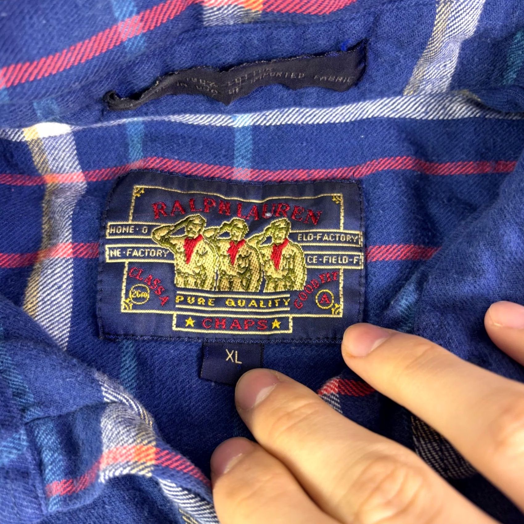 Ralph Lauren VINTAGE Chaps Ralph Lauren Blue Plaid Flannel Shirt XL Long Sleeve Distressed Shirt Size US XL / EU 56 / 4 - 5 Thumbnail